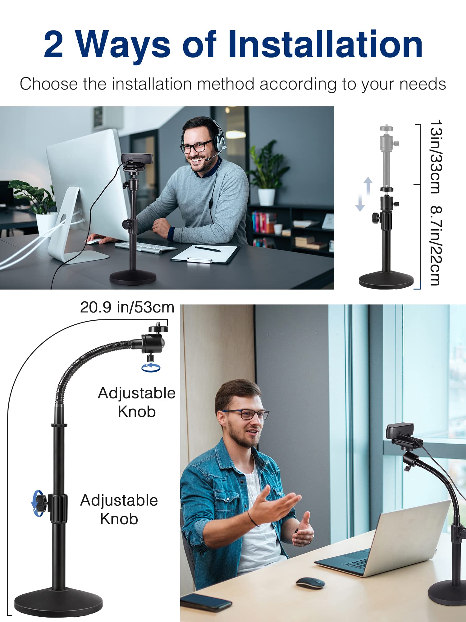 Puroma Webcam Stand Goose-Neck Mount Stand Desktop Stand For Logitech Webcam C922 C930E C920S C920 C615 And Other Webcam With 1/4" Thread