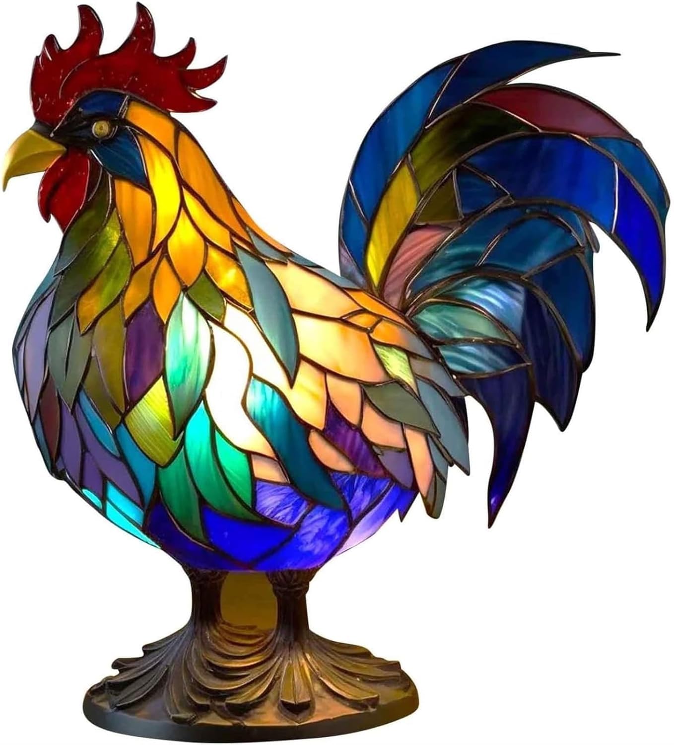 Dysel Animal Table Lamp Series, Stained Resin Animal Night Light (Rooster, Cat, Dragon, Wolf, Dolphin, Horse, Owl, Turtle)