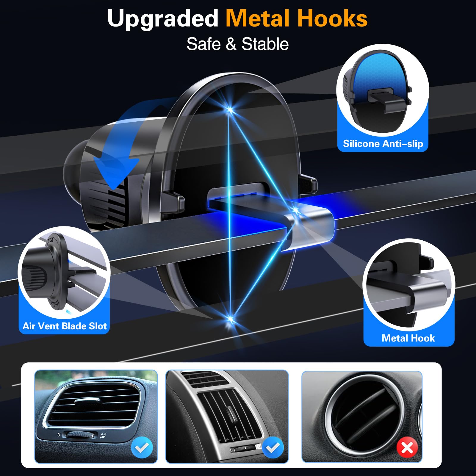 Volport Magnetic Car Mount Air Vent Cell Phone Holder, Universal Vehicle Dash Dashboard Ac Airvent Cellphone Magic Stand With Clip Hook, For Iphone 16 15 Samsung Lenovo Google Etc