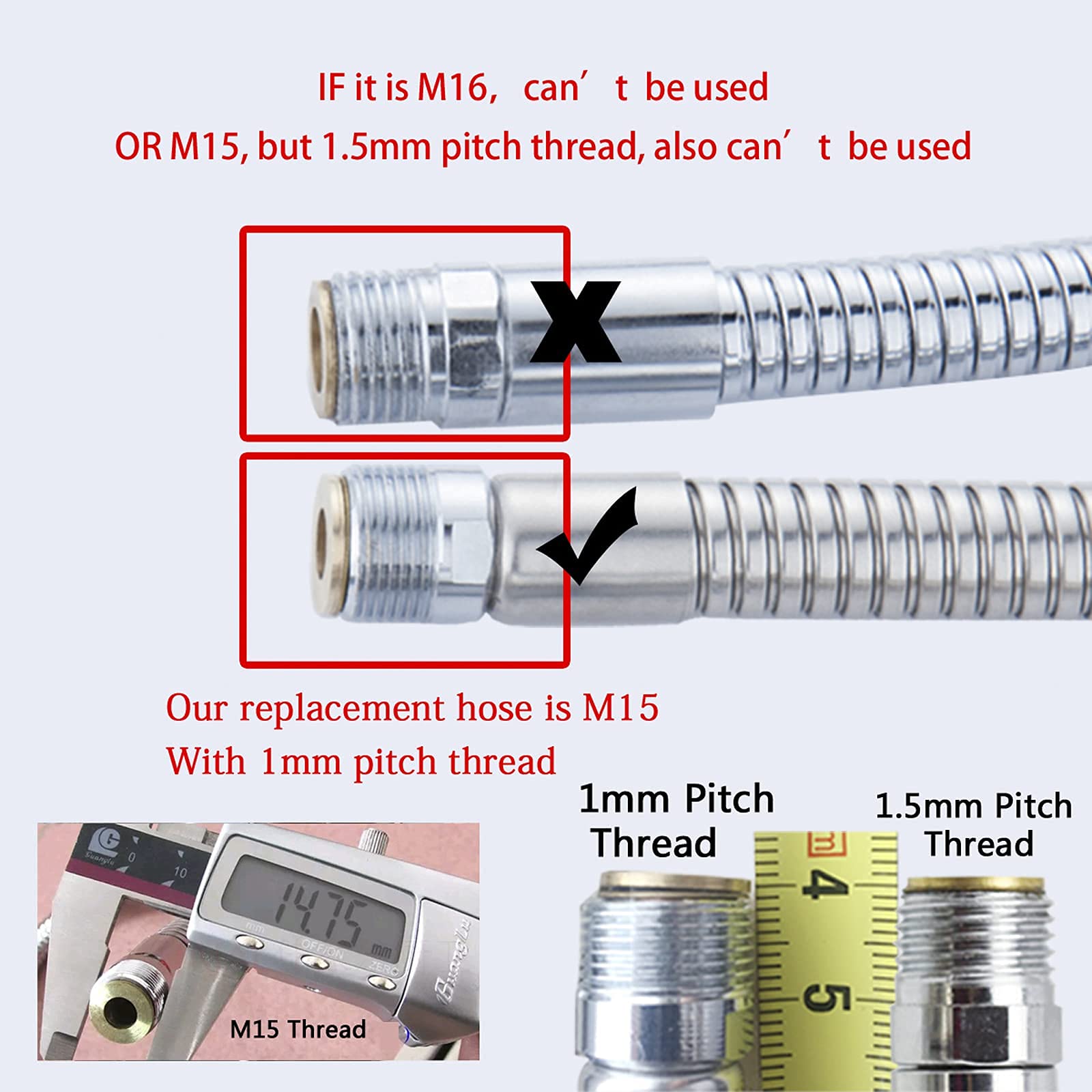 Gnimauhz Kitchen 59-Inch Or 150Cm Pull Down Sink Faucet Replacement Pull Out Spray Head Hose Nylon Material, 1.5 Meters