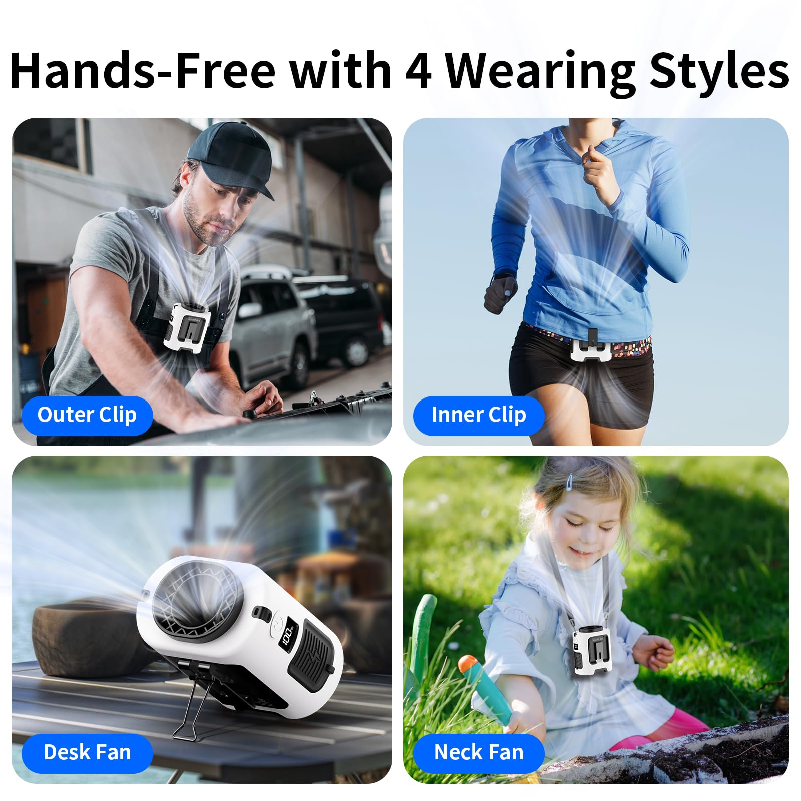 Socool Portable Waist Fan Clip On Wearable Belt 5000Mah Rechargeable Personal Fans, 25H Cooling