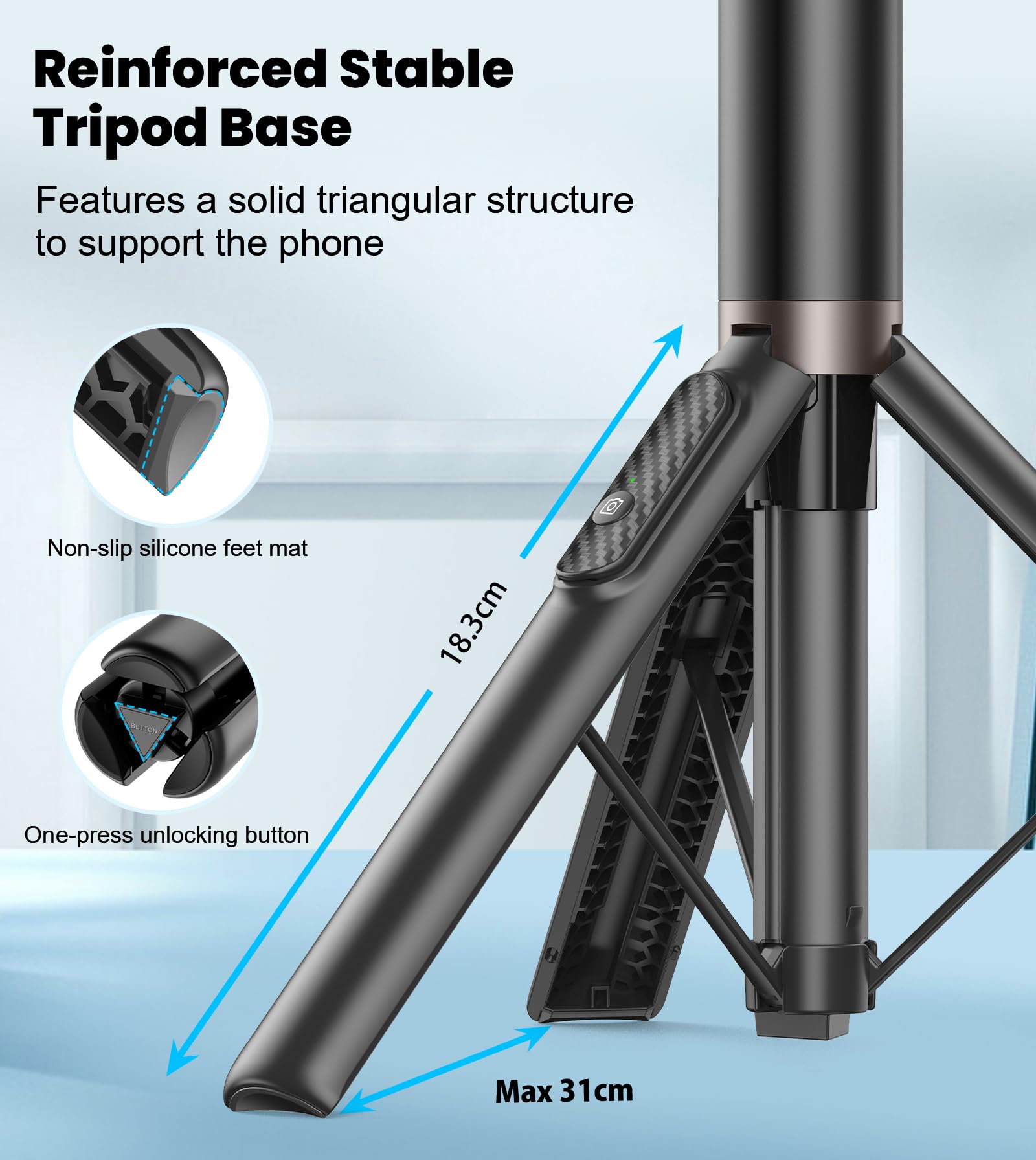 Toneof 60" Selfie Stick Tripod For Video,All-In-1 Extendable Cell Phone Tripod Stand With Integrated Remote,360° Rotate Lightweight & Portable Tripod For 4-7” Iphone/Android/Photo & Video Kits/Travel