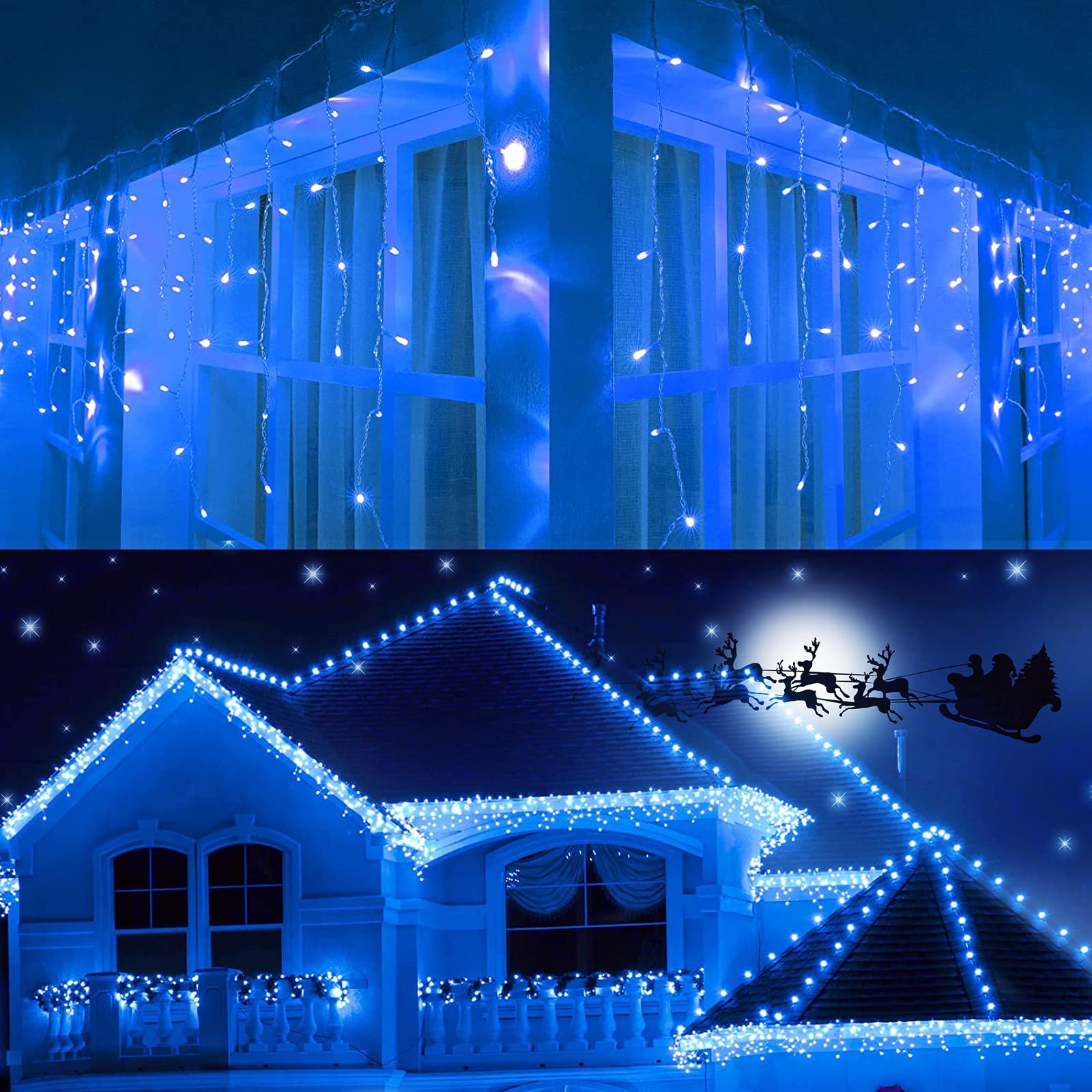 Joomer Christmas Icicle Lights, 400 Led 80 Drops 39Ft 8 Modes Waterproof Christmas Lights Outdoor Connectable With Timer For Holiday, Wedding Party, Eaves, Christmas Decorations (Blue)