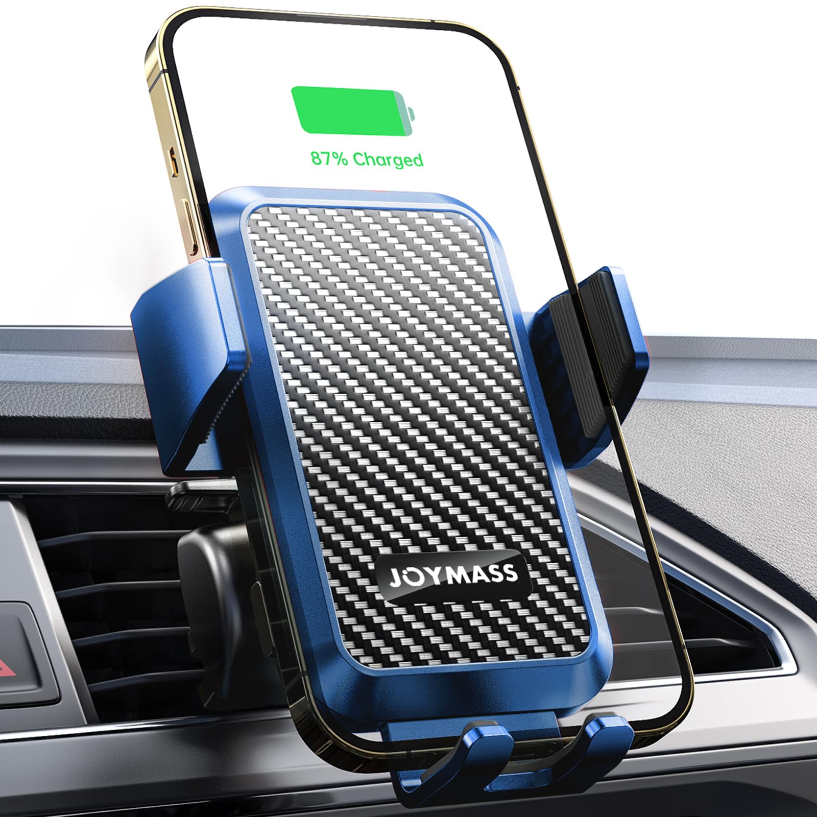 Joymass Wireless Car Charger, 15W Fast Charging Auto Clamping Car Charger Cell Phone Holder Mount Vent For Iphone 15 14 13 12 Mini Pro Max, Samsung Galaxy S24 Ultra S23 S22 S21+ Note 20, Etc - Blue