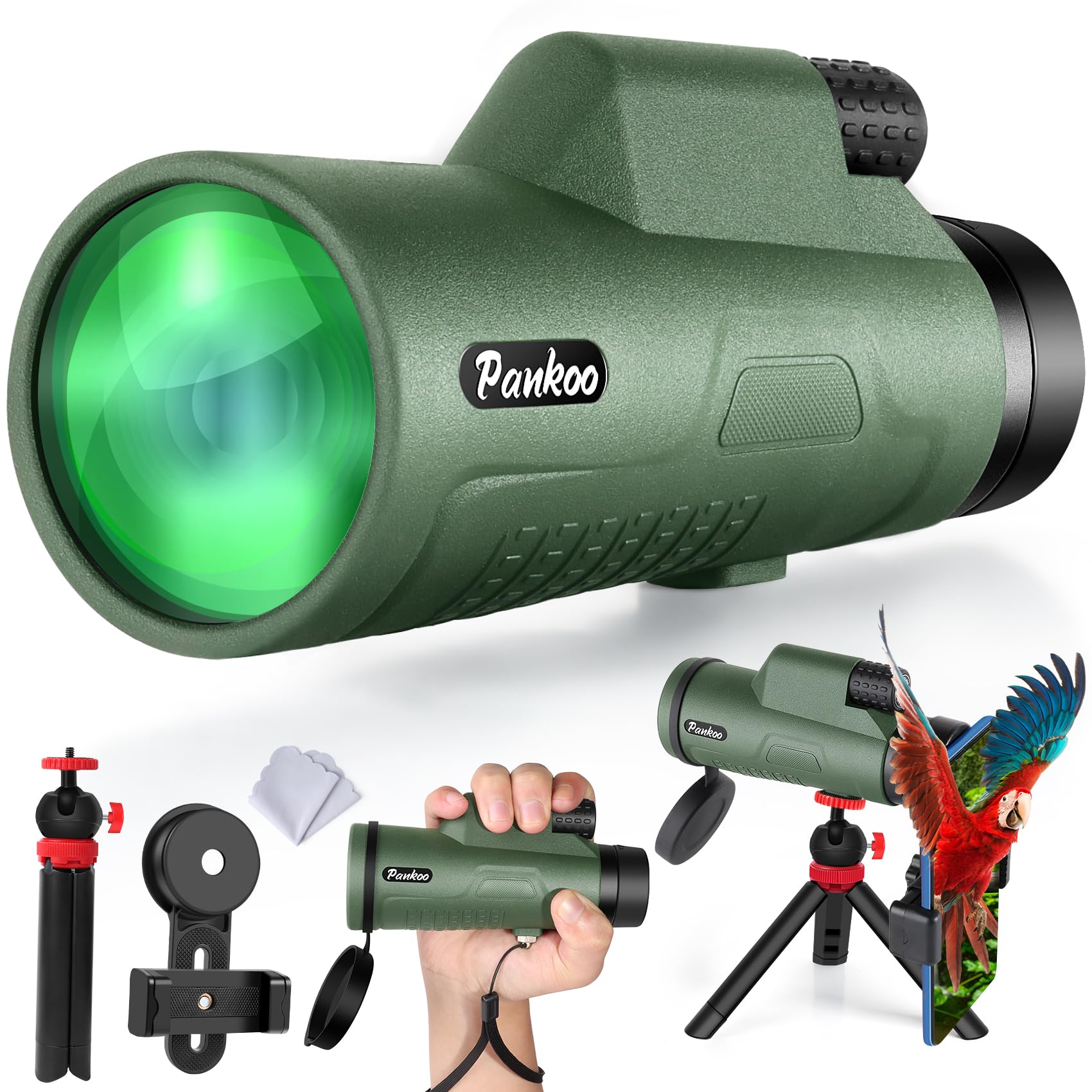 Pankoo 12X50 High-Power Monocular For Adults - Smartphone Adapter, Tripod, Hand Strap - Large Bak4 Prism & Fmc Lens - Perfect For Bird Watching, Sports, Hiking, Traveling