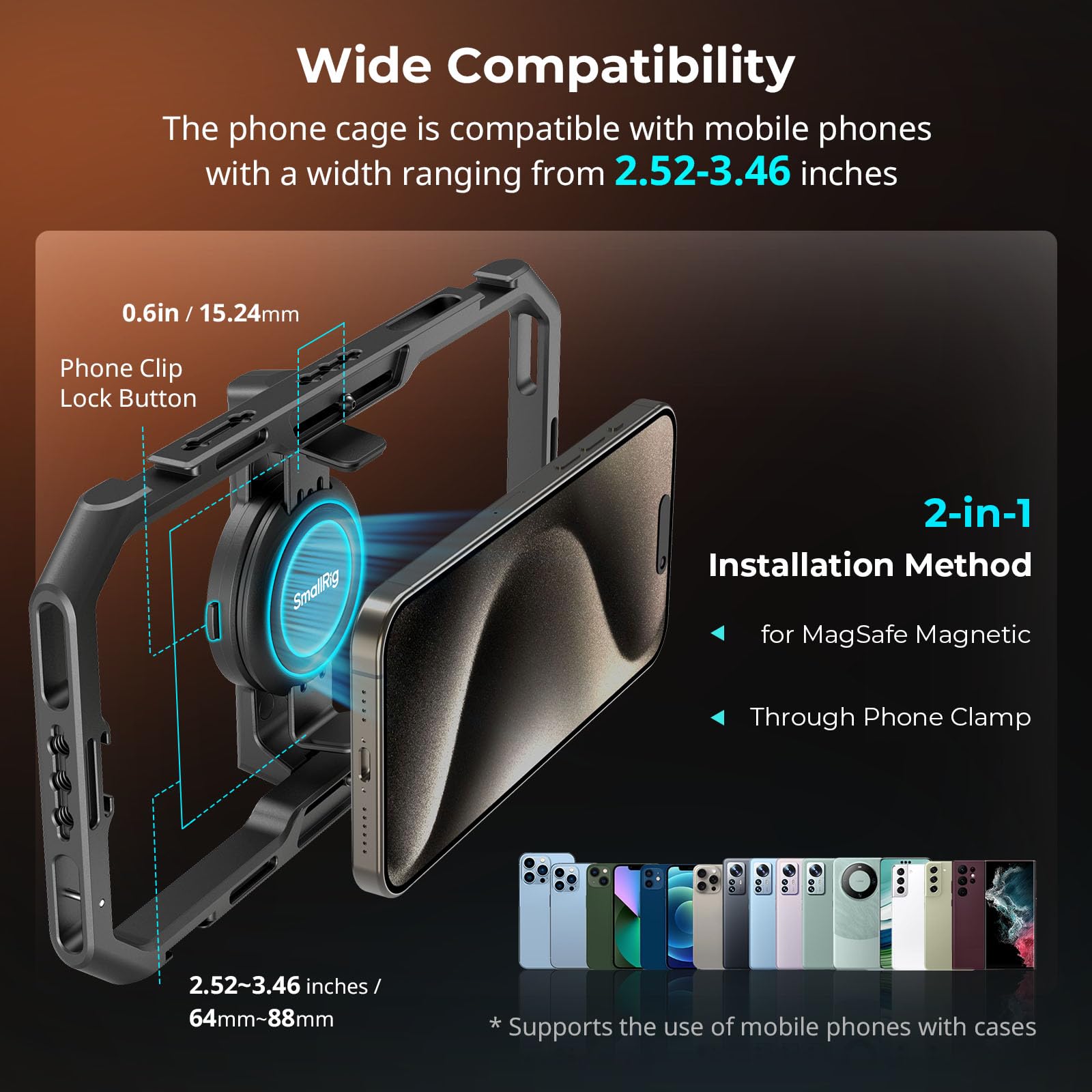 Smallrig Bundle: Portable Mini Desktop Tripod 4630+Universal Quick Release Phone Cage Kit Basic 4597+Power Bank Holder With Cold Shoe Mount 4600