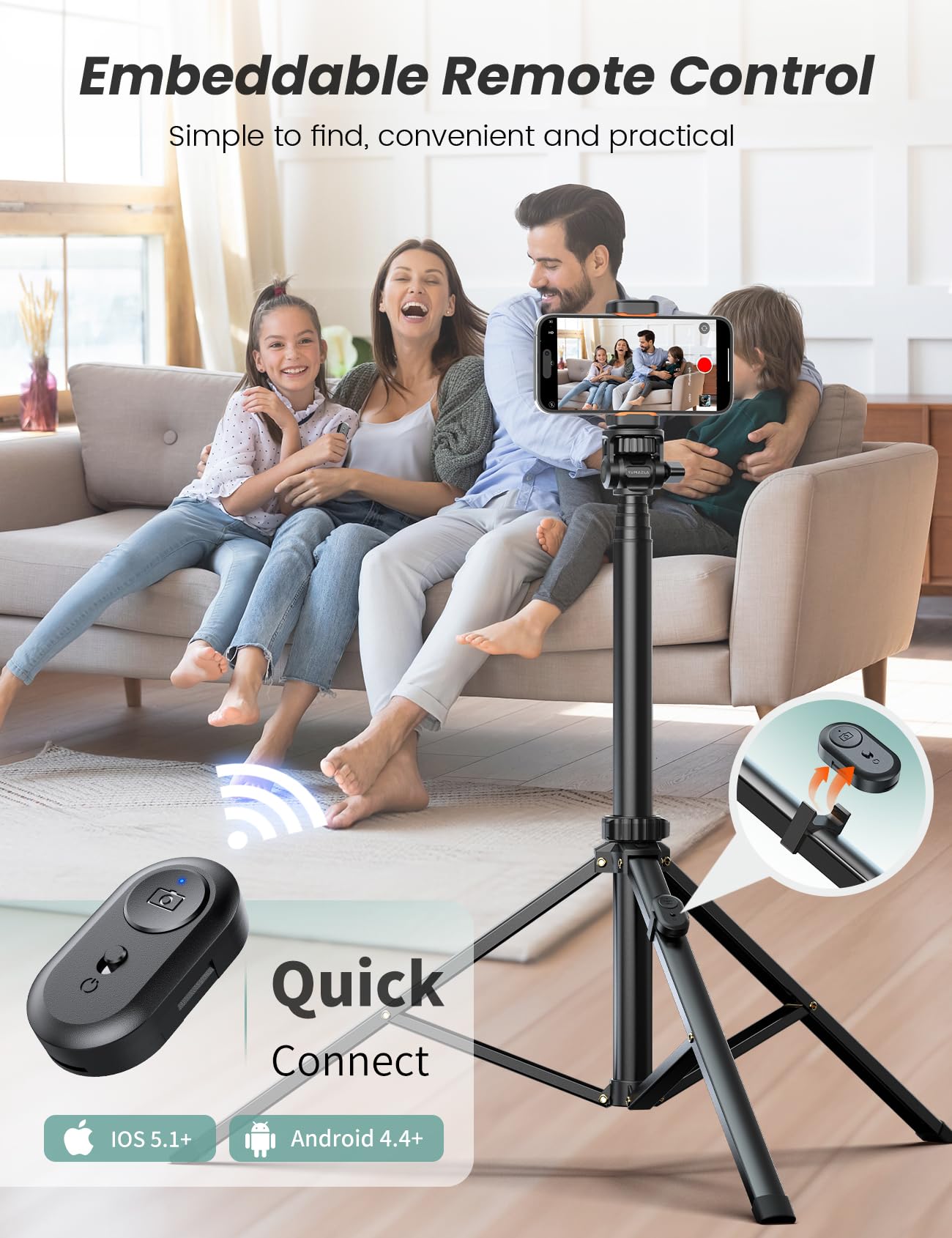 Yumazla 71'' Phone Tripod & Selfie Stick, Tripod For Iphone With Detachable Remote, Portable Phone Tripod Stand For Video Recording, Travel Tripod For Cell Phone, Compatible With Smartphones, Dslr