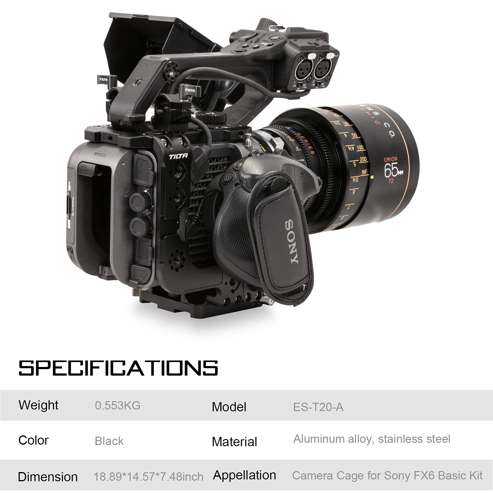 Tilta Camera Cage Compatible With Sony Fx6  Includes: Quick Release Baseplate  Side Arm  Multi-Functional Top Plate