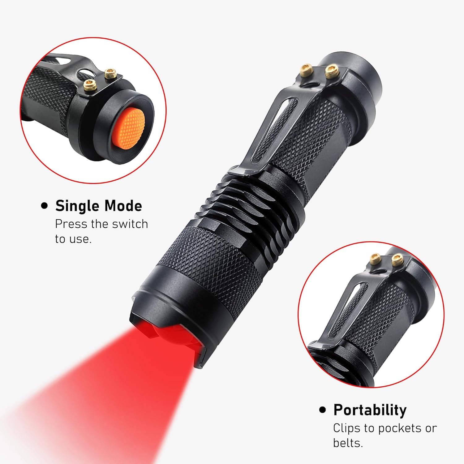 Xinfeibei Red Light Flashlight, Single Mode Lightweight Adjustable Focus Portable Red Led Flashlights For Night Hunting Astronomy Aviation，4-Pack