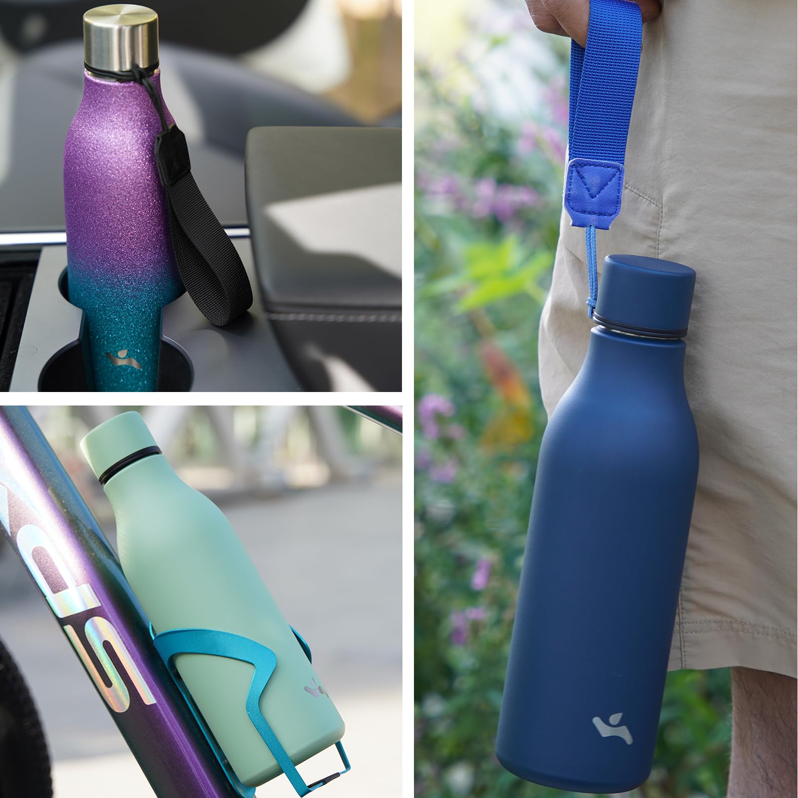 Insulated Water Bottle With Strap,18 Oz Double Wall Stainless Steel Vacuum Bottles Metal