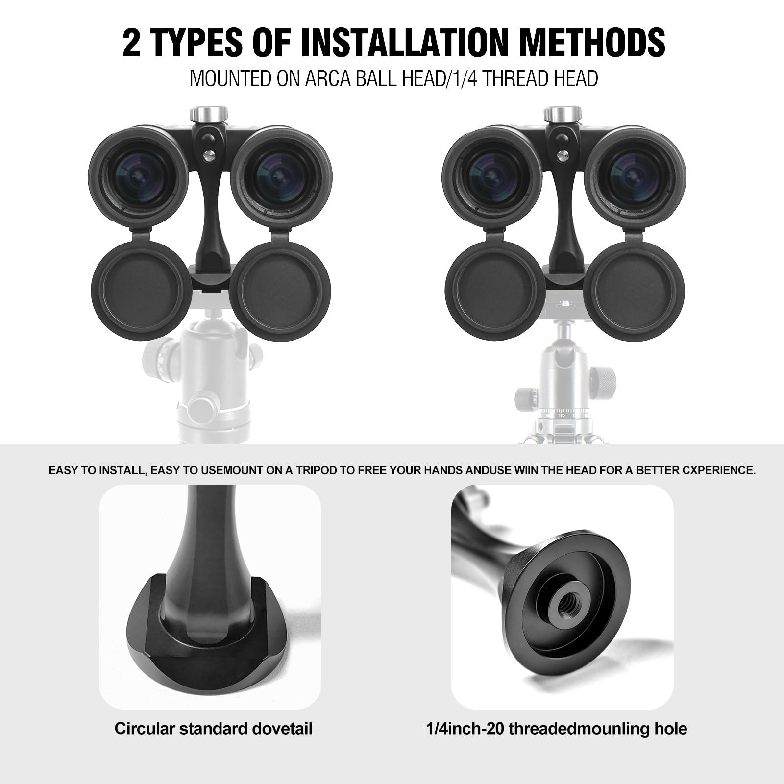 Xamorest Binocular Tripod Adapter Quick Release With 1/4-20 Inch Threading,T6061 Aluminum Alloy Body,Compatible With Arca Ball Head And 1/4 Thread Head