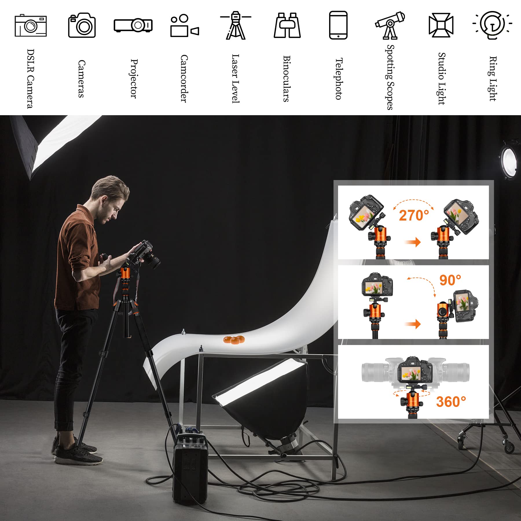 Joilcan Camera Tripod Replacement Accessories (Orange(Head))