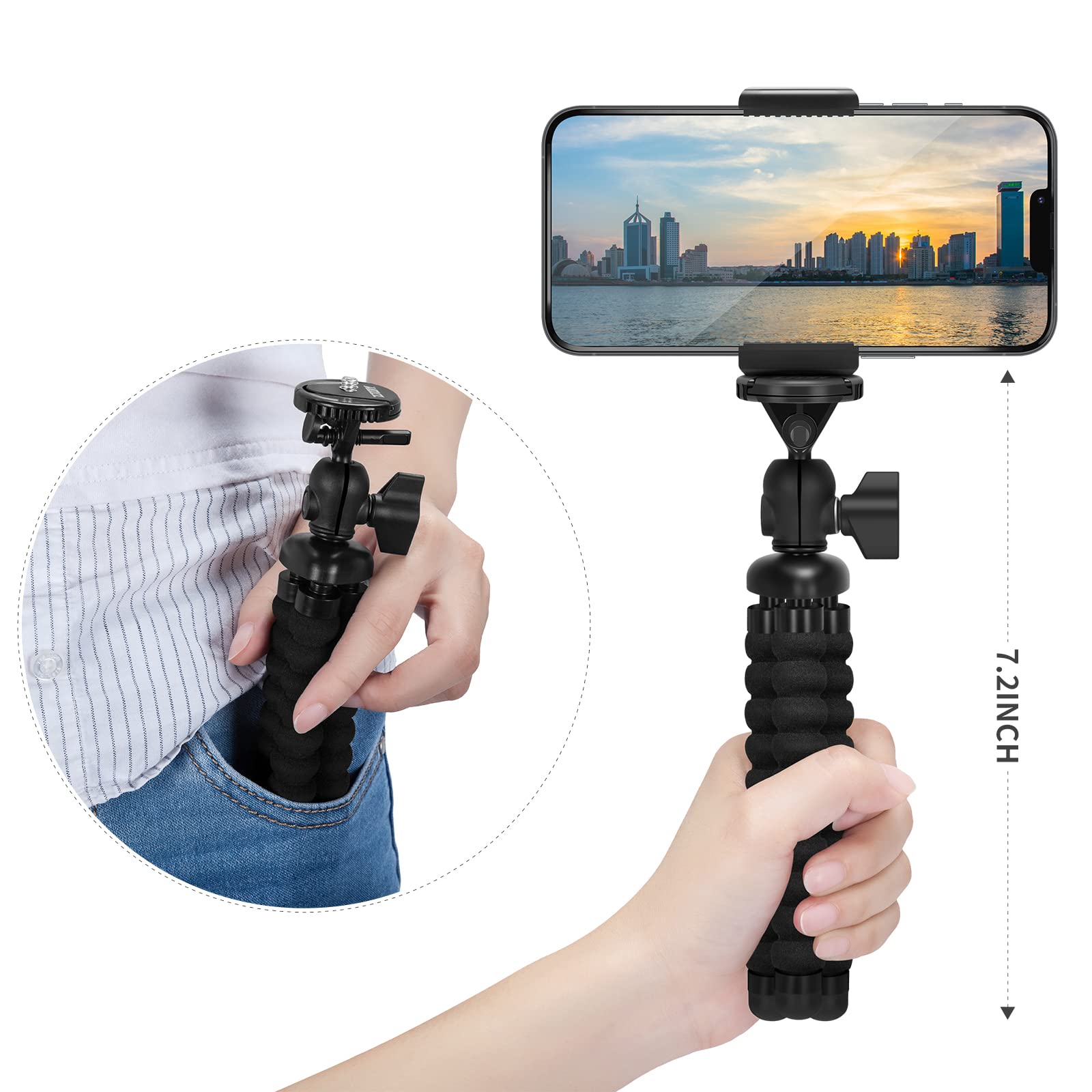 Zton Mini Cell Phone Flexible Tripod Holder, Adjustable Mobile Phone Mount, Universal Octopus Stand For Iphone, Samsung, Camera (S-Black)