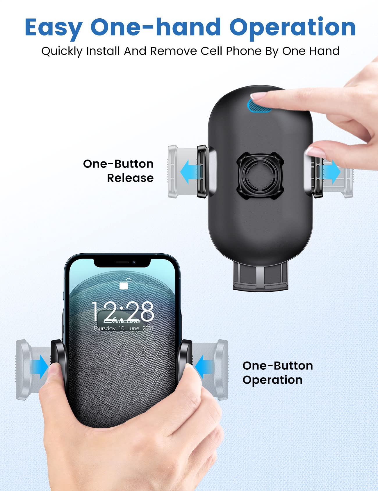 Esamcore Vent Car Phone Holder, 3-Point Support Car Phone Mount With Extended Clamp Cradles Stable Cell Phone Holder For Car Truck Vehicle Air Vent On Dashboard For Iphone For Samsung Galaxy Note