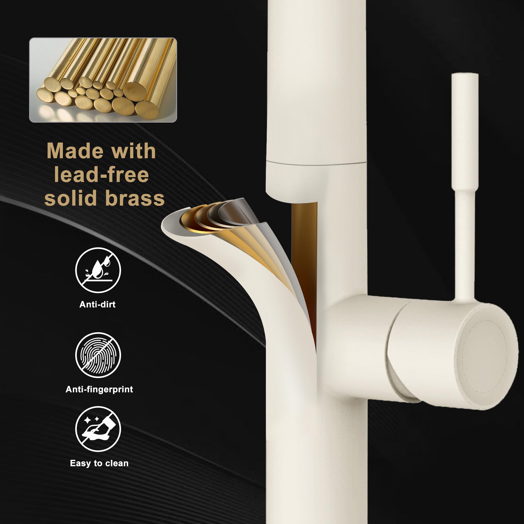 Hmegao Creamy White Kitchen Faucet, Single Handle Kitchen Sink Faucet With Minimalist Style, Rv Kitchen Faucet, Brass Faucet For Kitchen Sink 1 Hole With 2 Supply Hoses And Intallation Manual