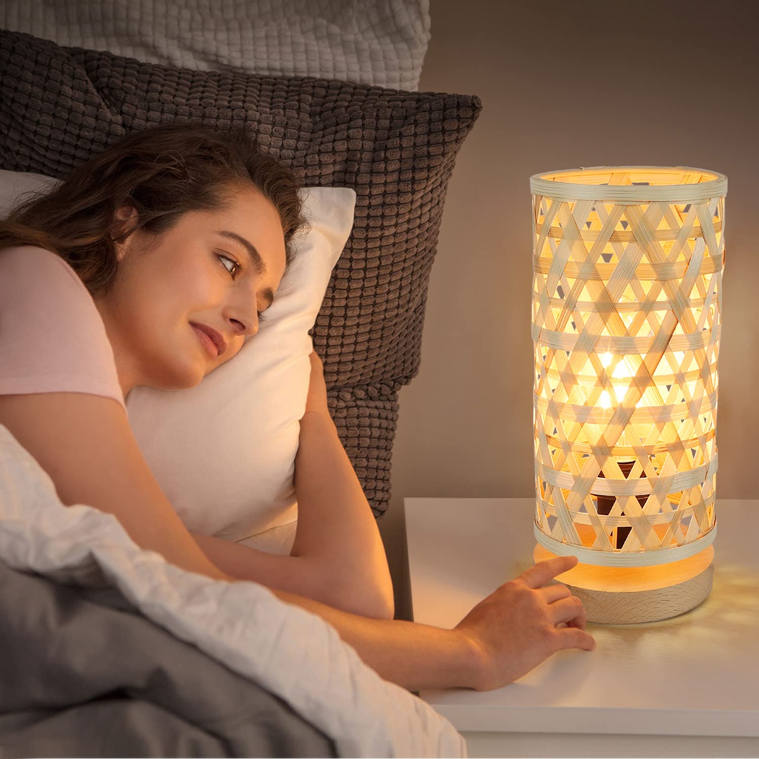 Dinglilighting Dllt Modern Table Lamp, Small Bedside Desk Lamp, Minimalist Night Stand Lamp With Rubber Wooden Base Bedside Lamps For Home Office, Living Room, Dining Room, Dresser (E26 Bulb Included)