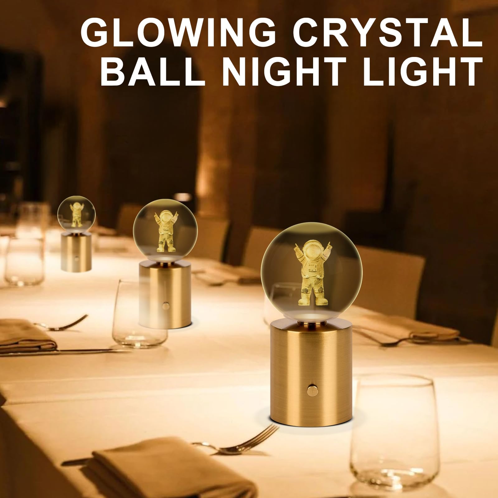 Homluce Cordless Table Lamp, Gold Rechargeable Battery Operated Lamp,3-Way Stepless Dimming Touch Crystal Ball Lamp, Night Light For Modern Hotel Bedroom Portable Living Room Light