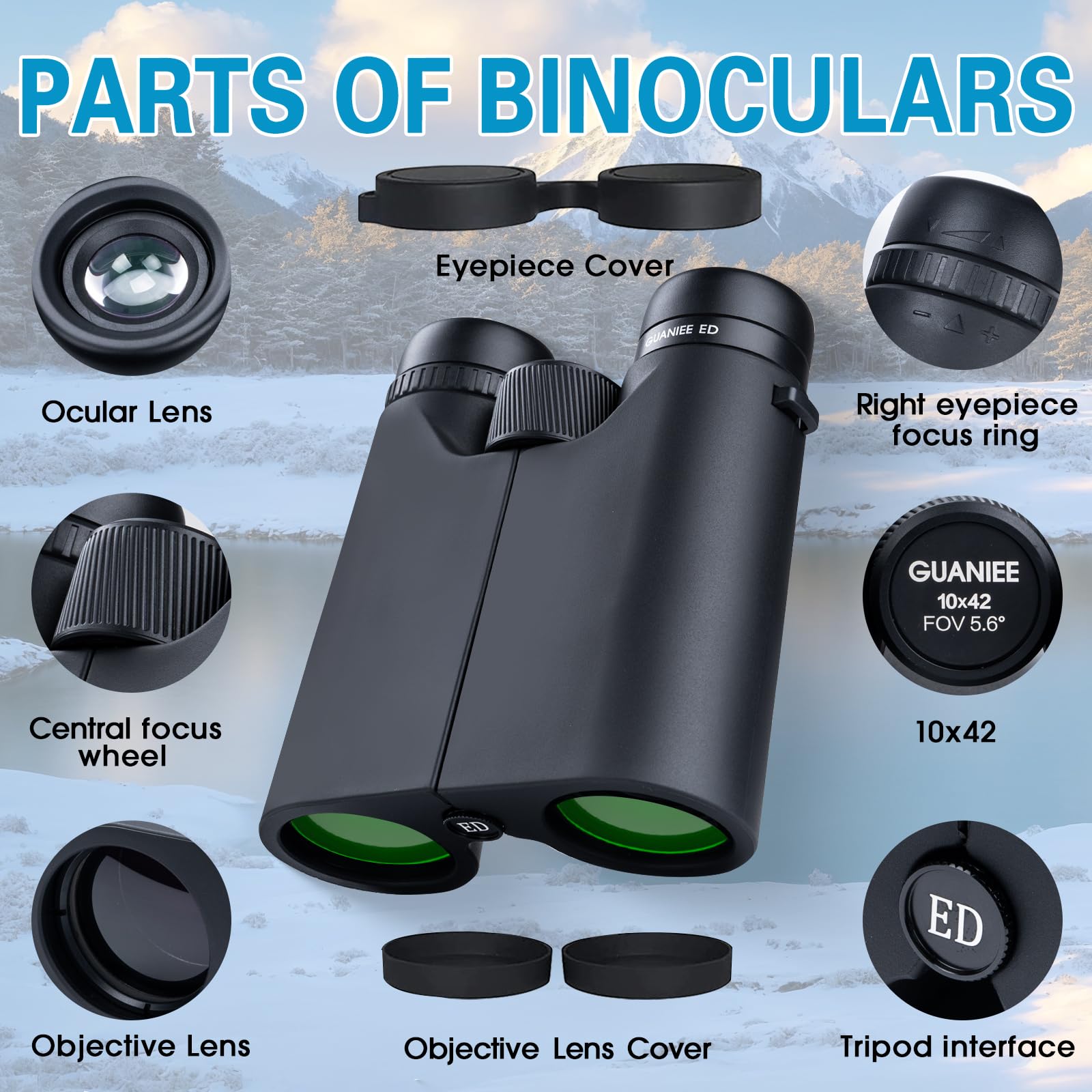 Guaniee 10X42 Binoculars For Adults High Powered Compact Binoculars With Low Light Night Vision For Bird Watching Hunting Travel Outdoor Sports, Easy To Focus