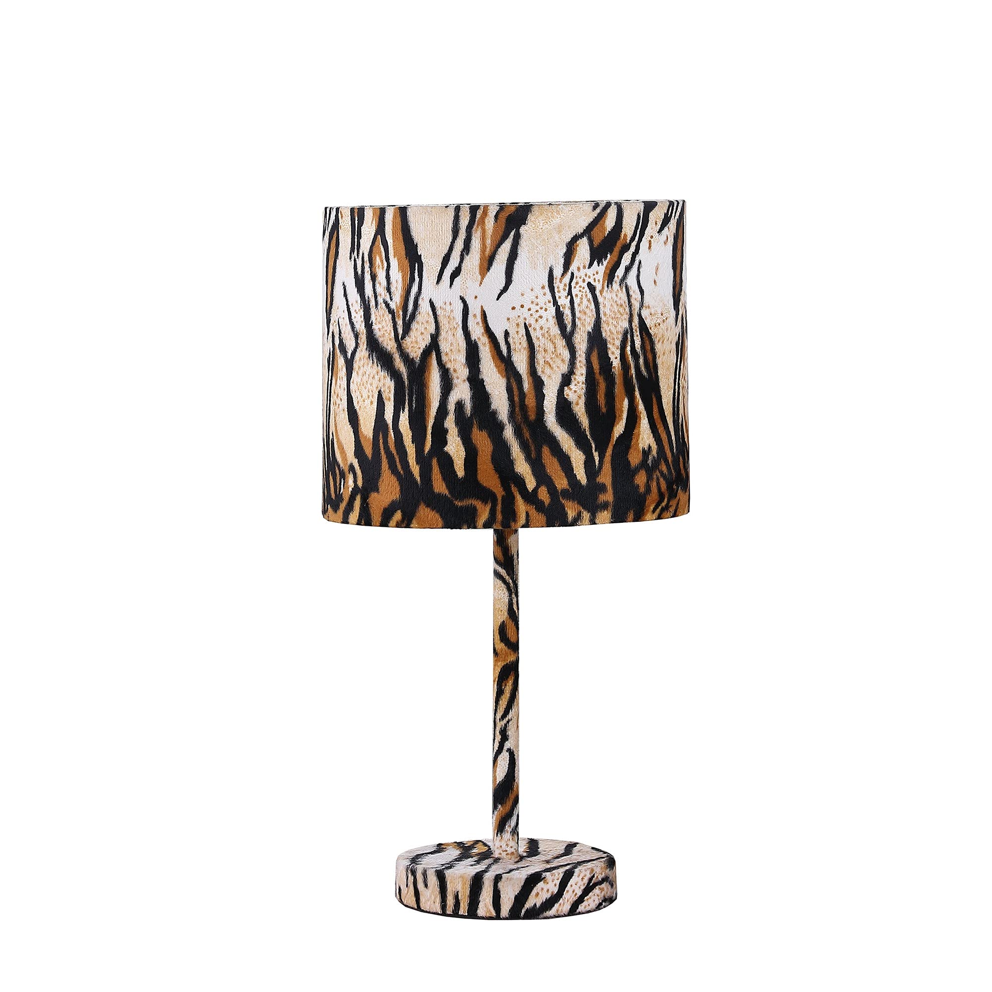 Benzara Benjara Fabric Wrapped Table Lamp With Striped Animal Print, Brown, Black