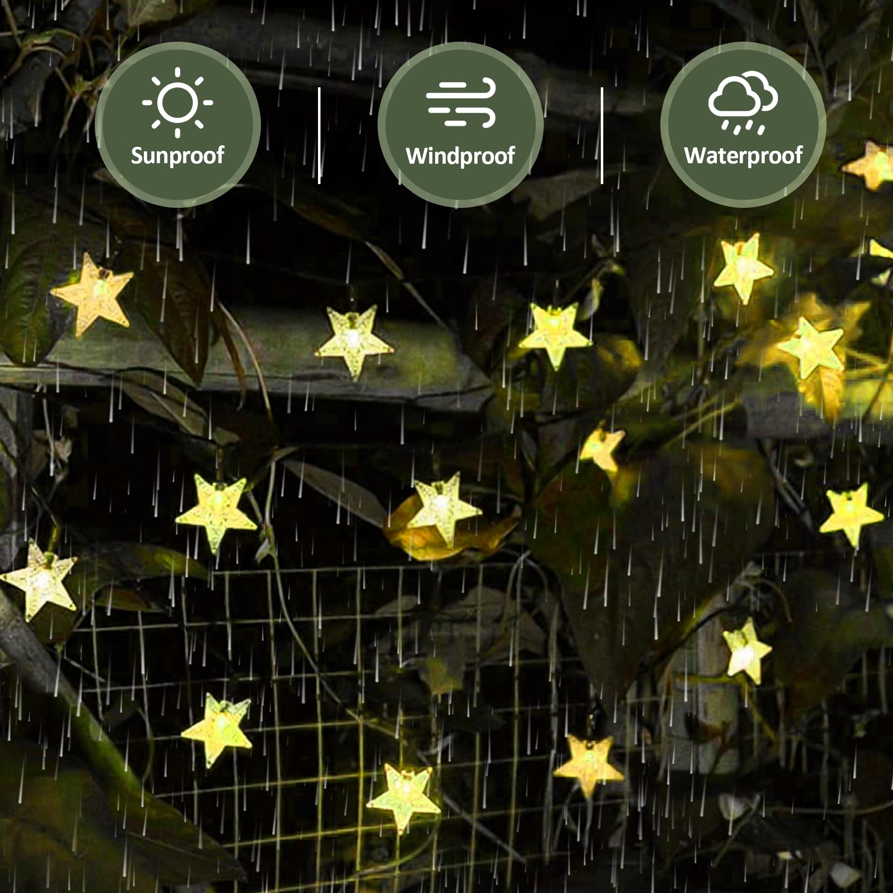 L Lampop Twinkle Solar Star String Lights Outdoor Waterproof Fairy Lights 39Ft 100 Led With 8 Lighting Modes For Camping Garden Wedding Party Tree Holidays Backyard Patio(Warm White)