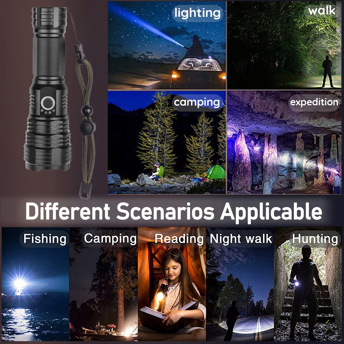 Swanlake Super Flashlight Led Rechargeable Flashlights High Lumens 100000 Lumens Tactical Flashlights, Zoomable Waterproof Flashlight 5 Modes For Emergencies, Camping, Hiking, Hunting(Small)