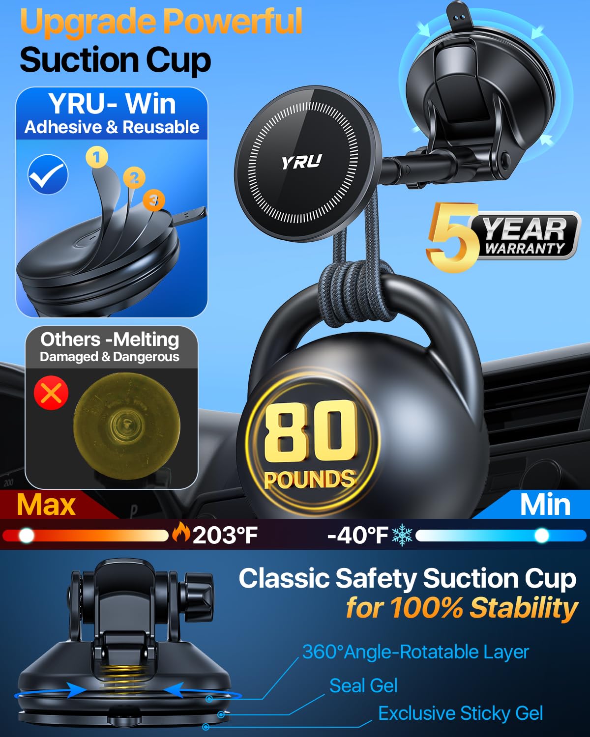 Yru [ ] Magnetic Phone Holder For Car【Patented & Super Magnet】 For Magsafe Car Mount Dashboard Magnet Phone Holder Windshield Phone Stand For Iphone 16 15 14 13 12 Pro Max Samsung, Black