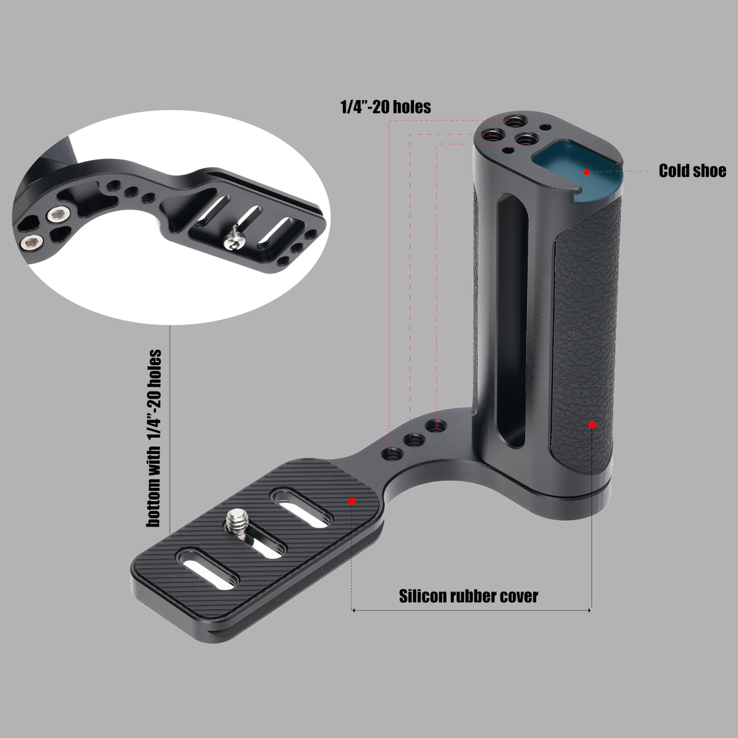 Fotga Universal Left-Hand Side Handle Grip Holder Video Stabilizer With Arca Swiss Base Plate For Canon/Nikon/Sony/Panasonic Dslr Mirrorless Camera,Cold Shoe 1/4"-20 Holes For Led Light/Microphone