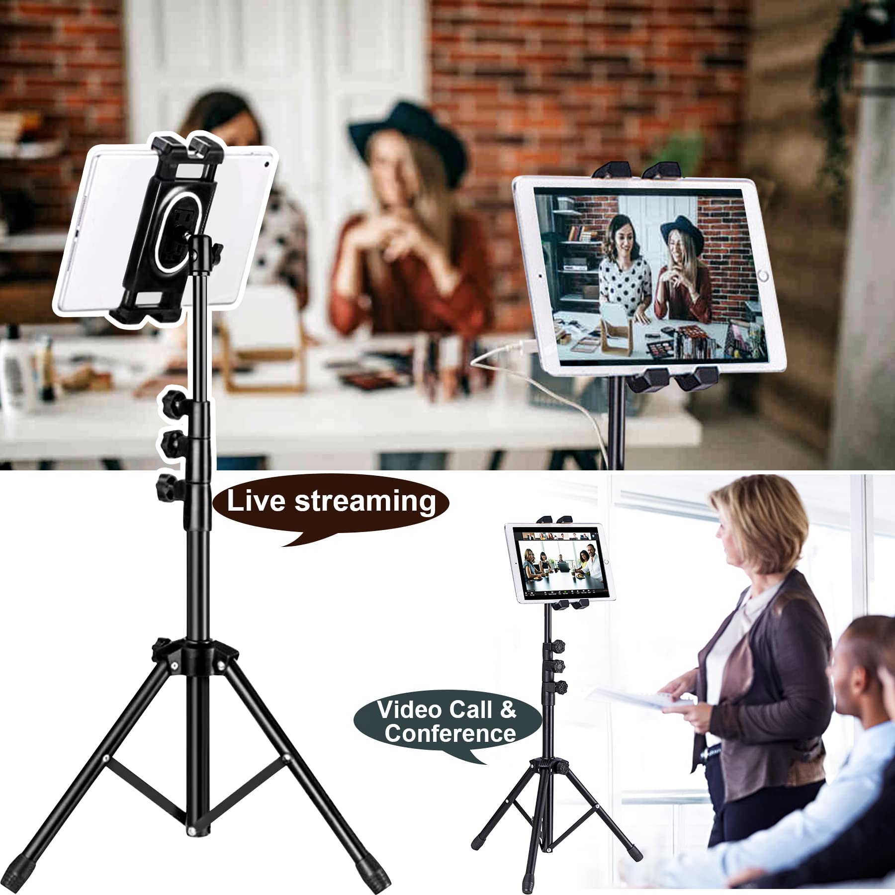 Nunet Tablet Tripod For Ipad Pro Floor Stand Tripod Mount For Surface Pro Samsung Tab S9+ Holder Stand W. Remote 360° Rotating Adjustable 68" Tall For All 5.8-12.9" Phone/Tablet