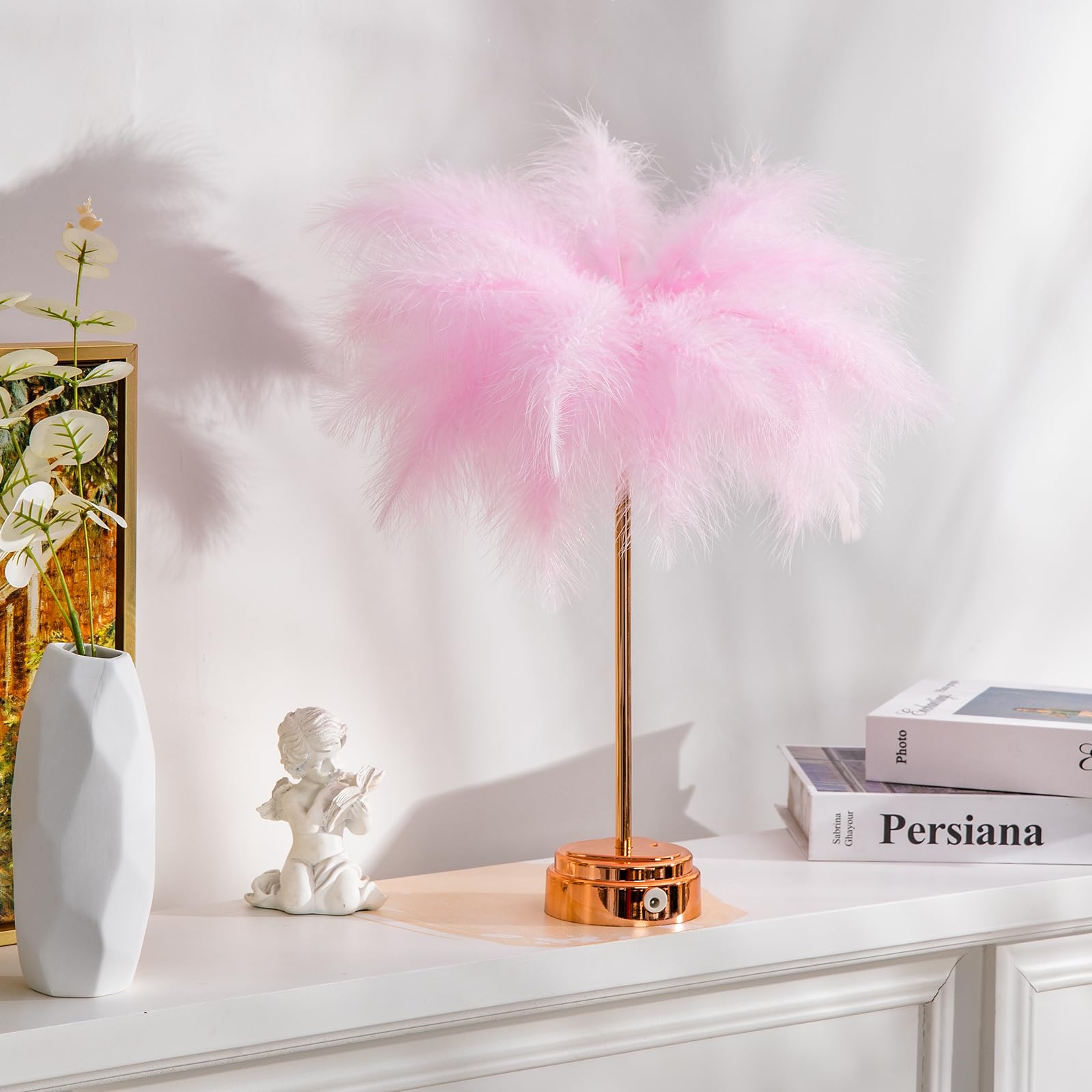 Bdusxyz Pink Feather Lamp - Led Atmosphere Feather Night Lights Bedside Lamps For Mother, Girlfriend Home Girl Room Wedding Decoration