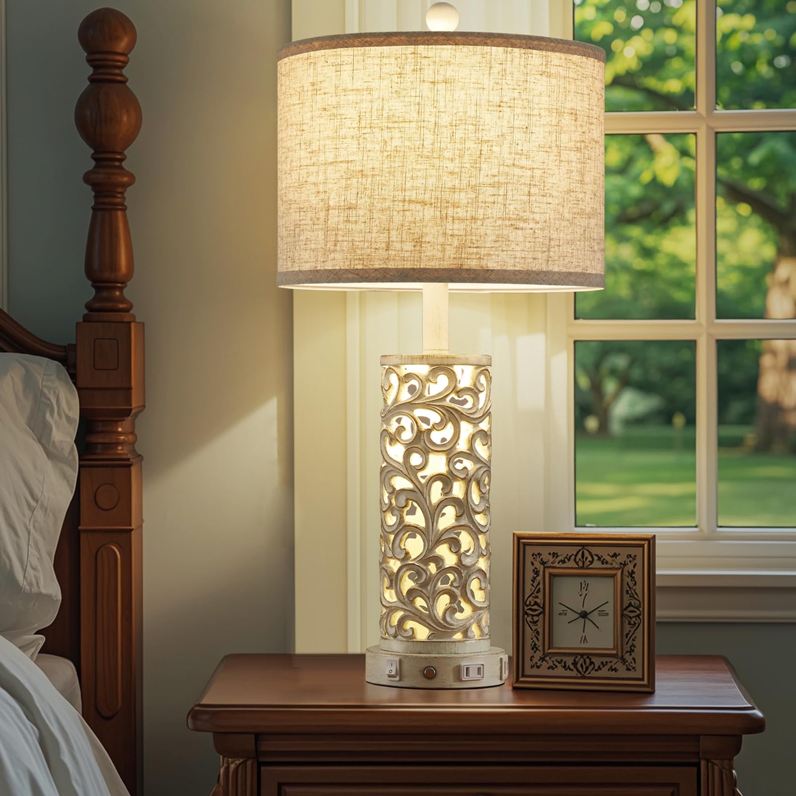 Saiweya 26" Farmhouse Table Lamp - 2 Usb A+C 3-Way Dimmable Touch Lamps With Nightlight For Living Room Bedroom Lamp Bedside Nightstand Lamps (Bulb Included)