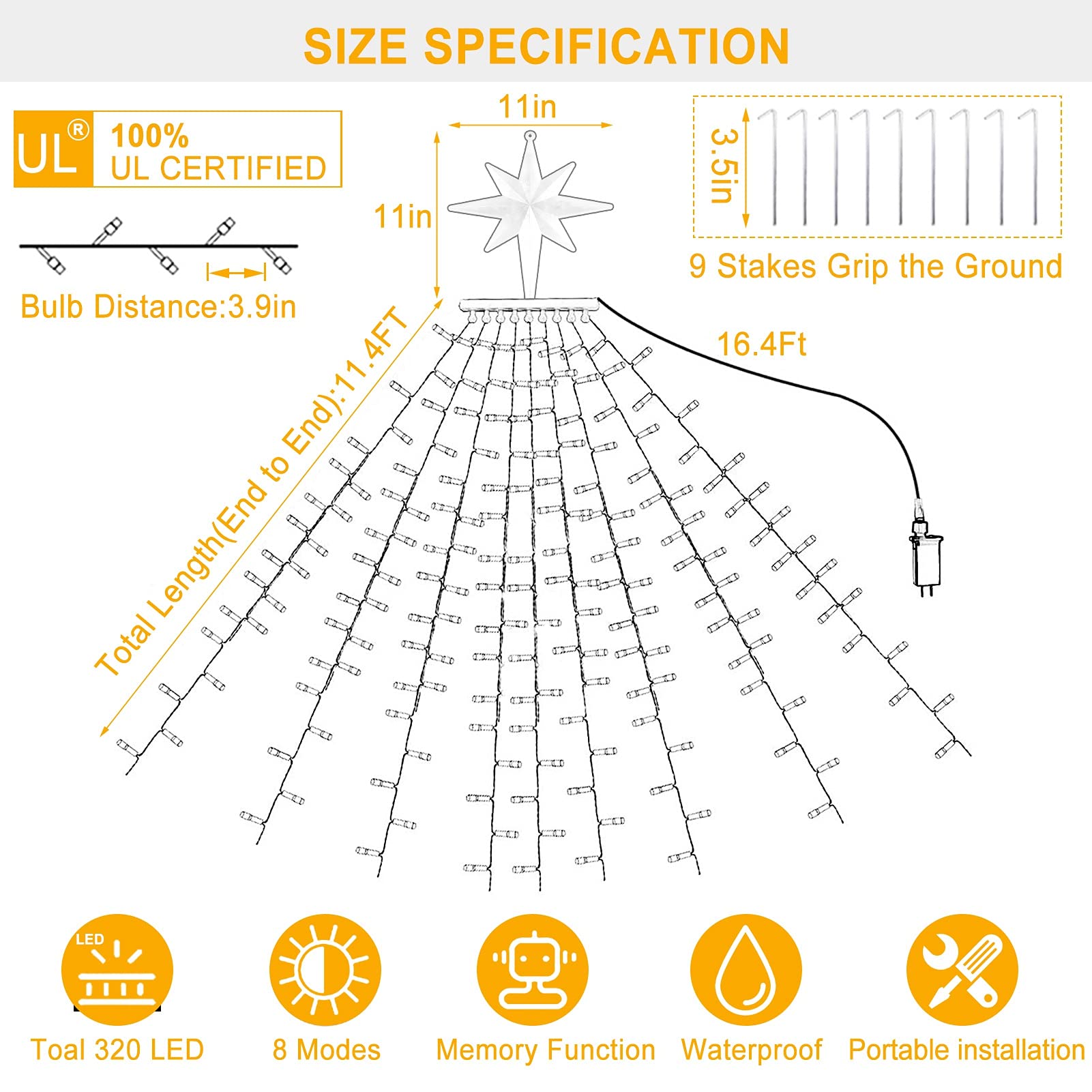 Puhong Color Changing Christmas Lights, Outdoor Dipper Star String Lights,16.4Ft 320 Led Christmas Decoration [11 Modes & Waterproof] For Halloween Christmas Year Holiday(Warm White & Multicolor)