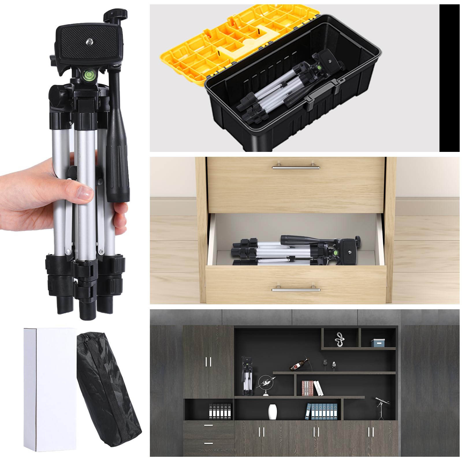 Dmiter 19.7" Mini Portable Adjustable Tripod, Lightweight Aluminum Tripod For Laser Level And Camera With 3-Way Flexible Pan Head, Bubble Level, Quick Release Plate With 1/4"-20 Screw Mount