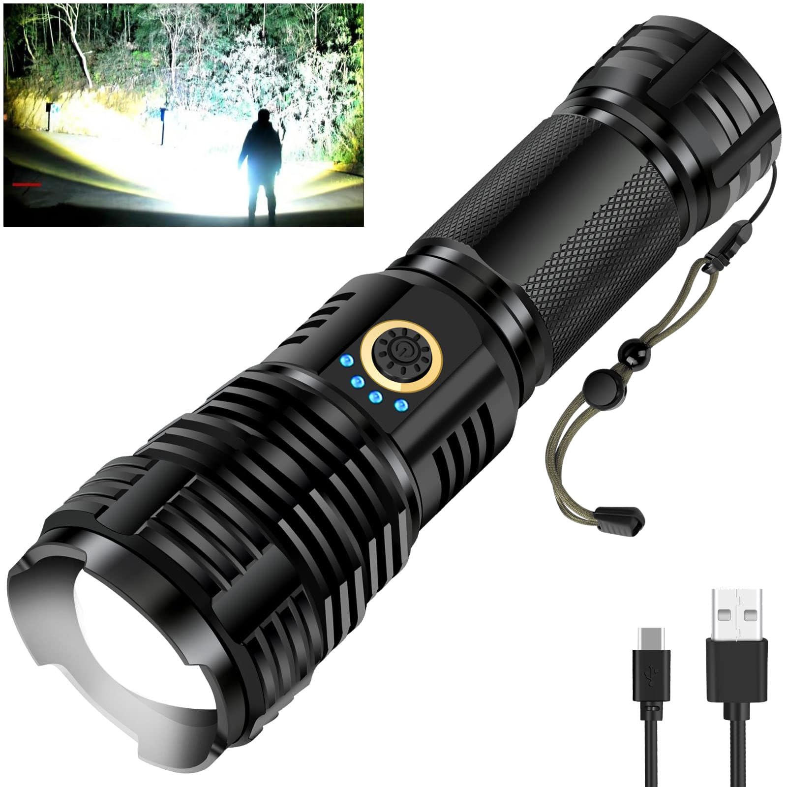 Maoke Bole Flashlights High Lumens, Led Flashlight Rechargeable Super Bright 40000 Lumens Xhp70.2, High Power Tactical Flashlights, Powerful Handheld Emergency Flashlight For Camping Hiking 
