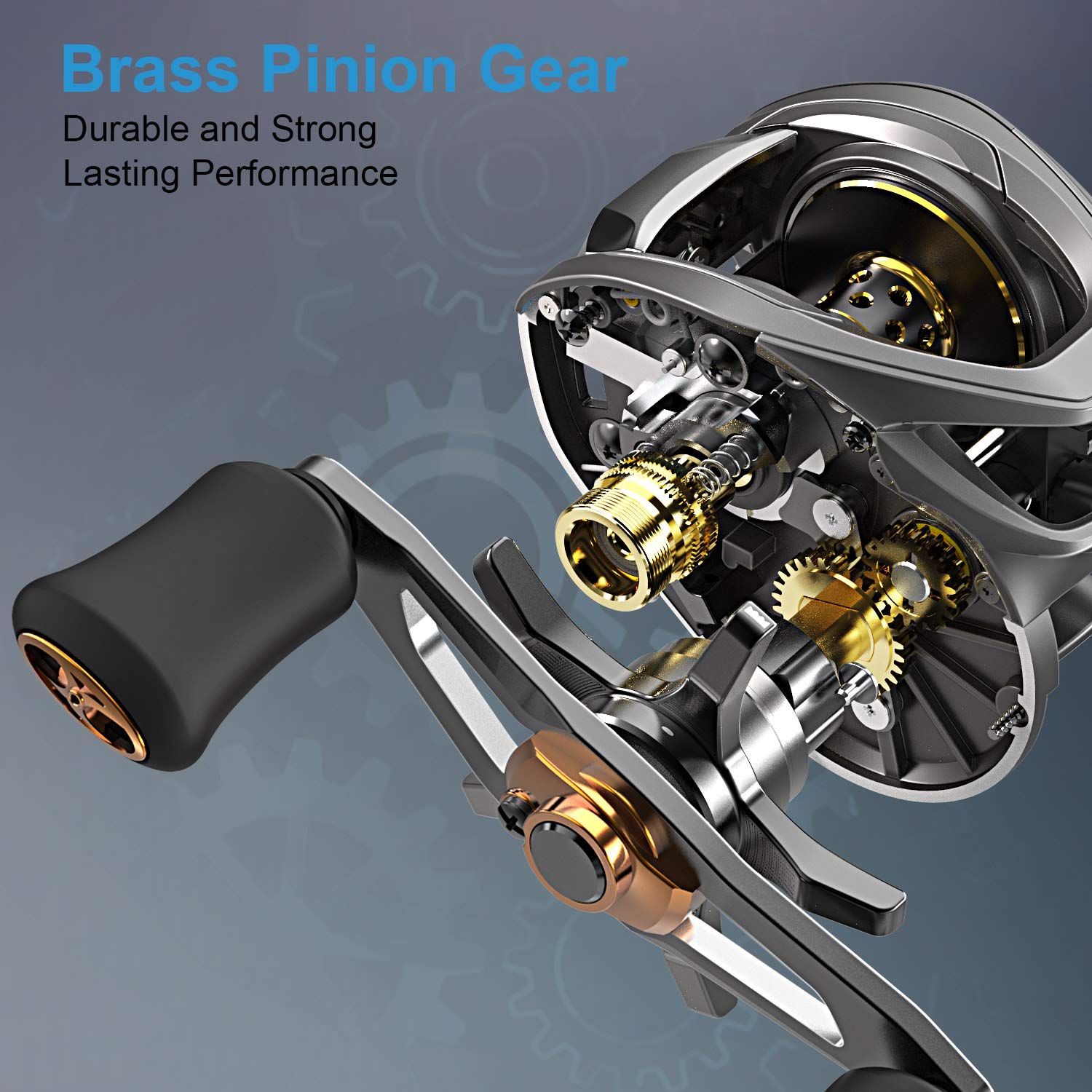 Tempo Baitcasting Reel, Super Smooth 9+1 Bb,20Lbs Carbon Fiber Drag, 6.6:1 Brass Gear Ratio Low Profile Design Fishing Reel, Magnet Braking System Baitcaster Reel,Dark Grey Left