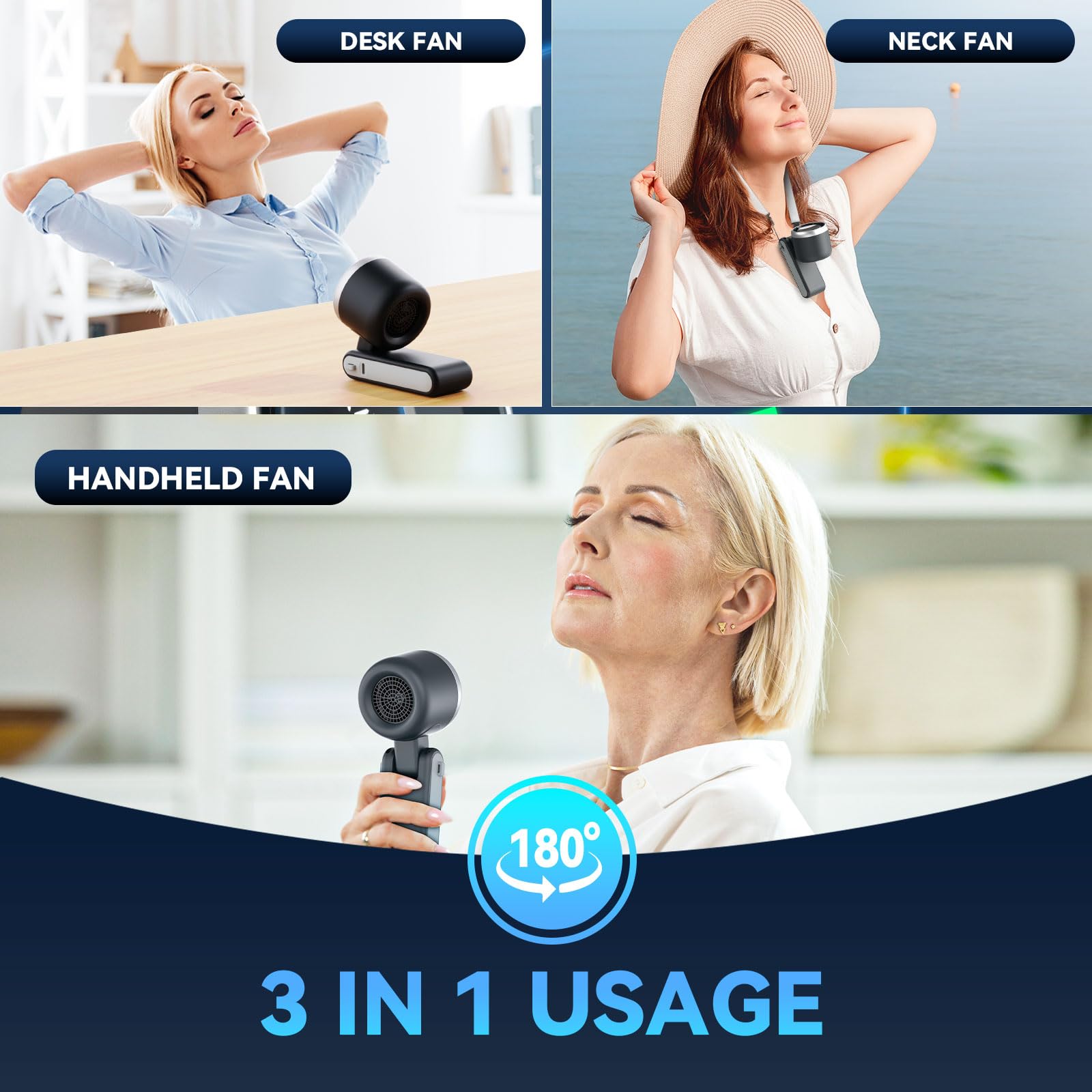 Portable Handheld Turbo Fan, 5 Gear Wind, Battery Operated, Up To 20 Working Hours, 3 In 1 Hand Fan