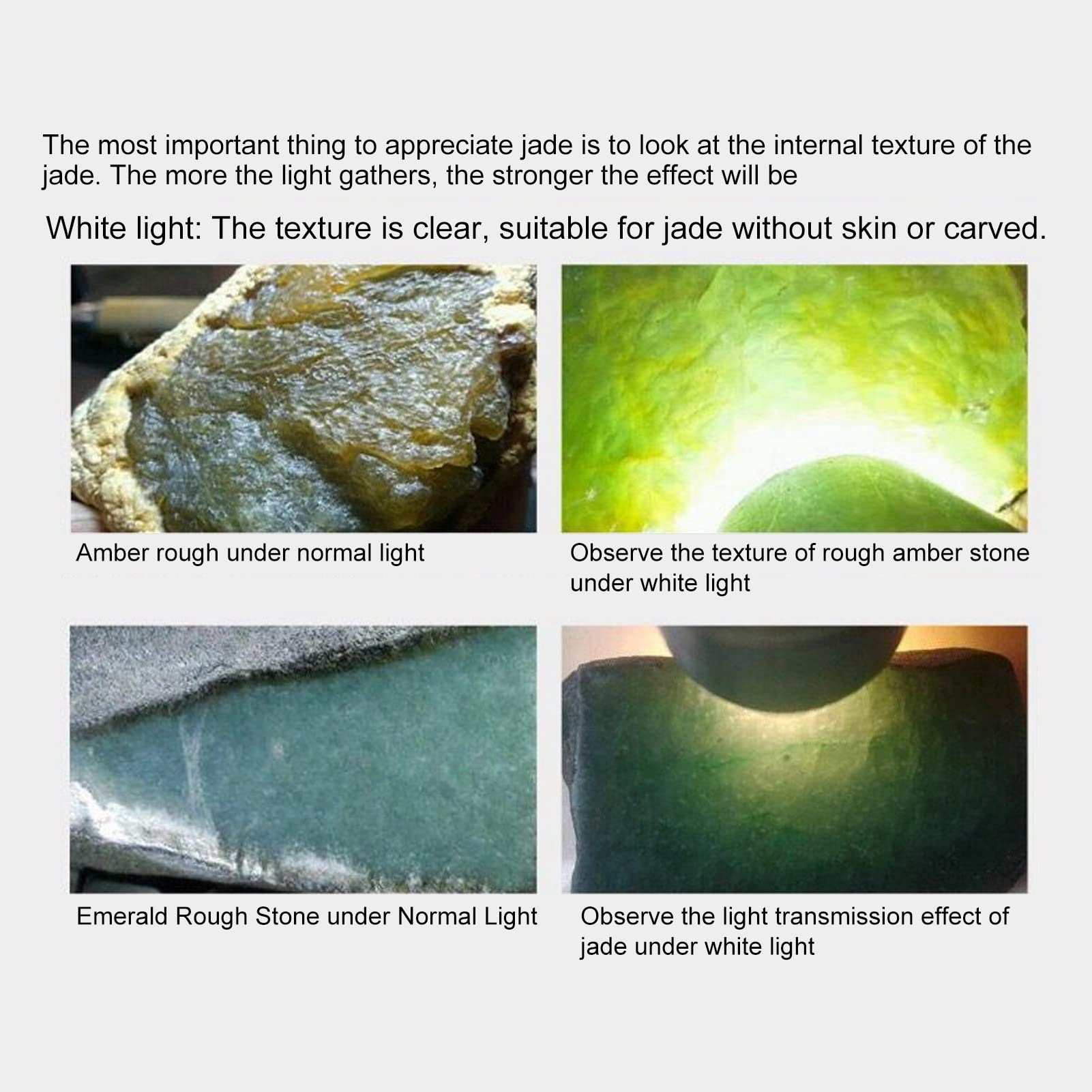 Fuzhui Jade Appraisal Light Detector Lamp, Expert Jade Flashlight, Super Bright Dx4 Usb Rechargeable Quad Leds Expert Jade Appraisal Flashlight For Jewelry Appraisal Gemstones Diamond, 3200Mah