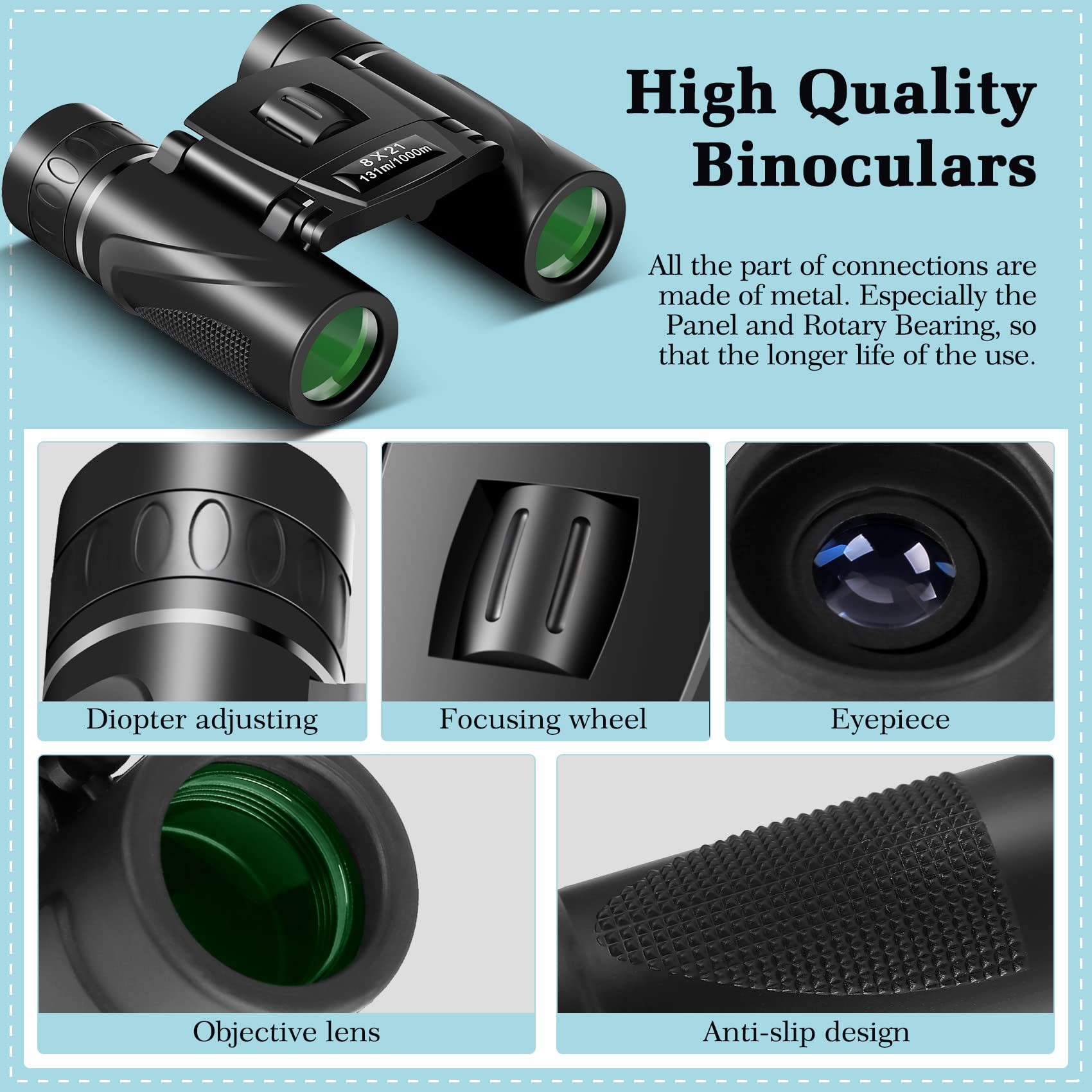 Wrnrn 8X21 Mini Lightweight Binoculars, Compact Pocket Binocularsfor Adults Kids, Small Protable Binoculars For Bird Watching Travel Opera Theater Sports Scenery