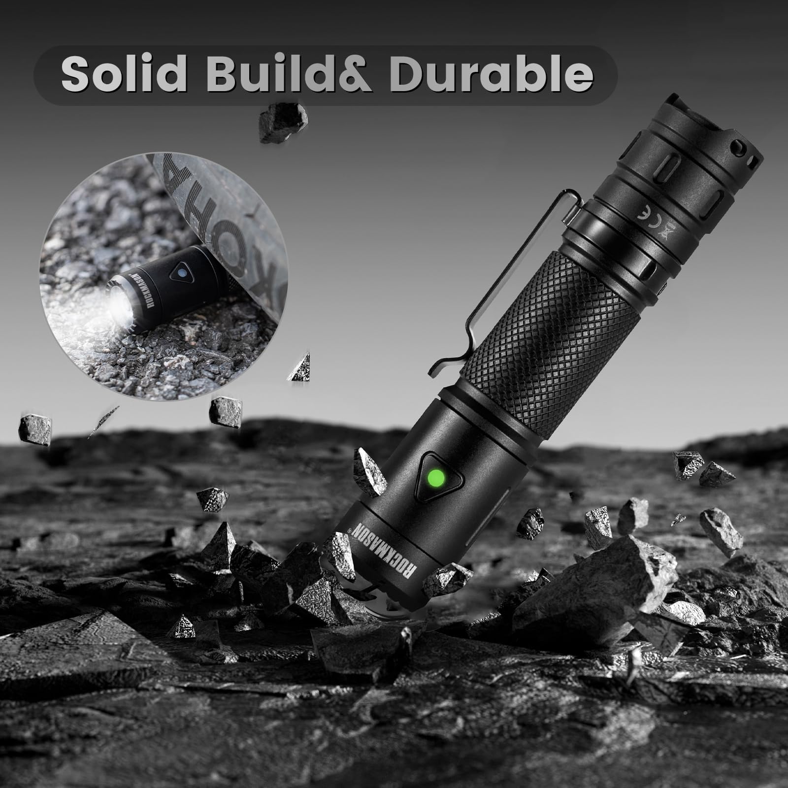 Rockmason Rm-F3 Edc Flashlight High Lumens, Ip68 Waterproof Flash Light, Rechargeable Flashlights For Home, Outdoor, Exploration, Hiking, Camping, Rescue, Hunting, Cycling, Hurricane Emergency