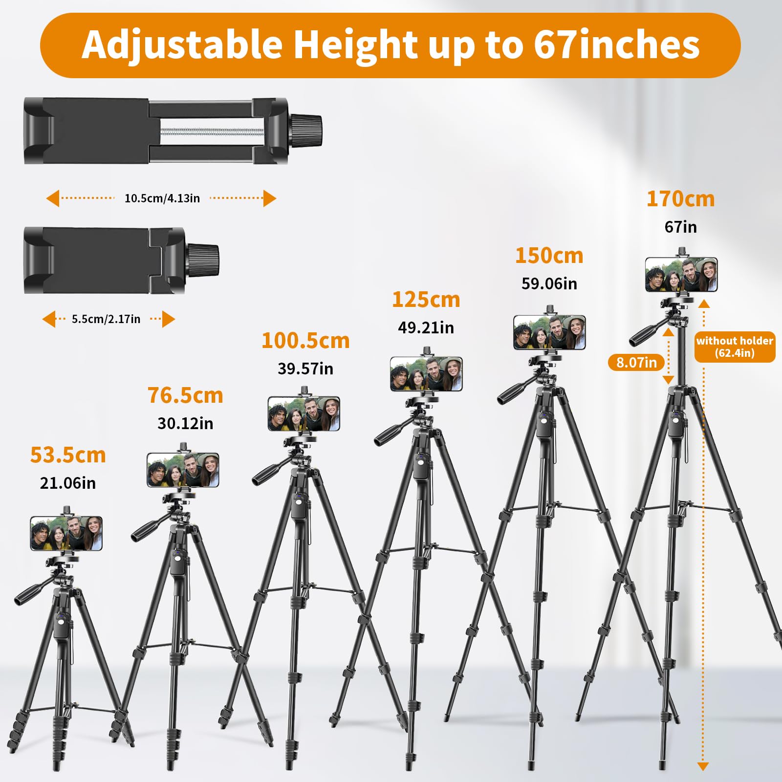 Xxzu Tripod, 67" Camera Tripod With Travel Bag, Cell Phone Tripod With Remote, Aluminum Portable Tripod Stand With Phone Tripod Mount & 1/4”Screw, For Phone/Camera/Projector/Dslr/Slr