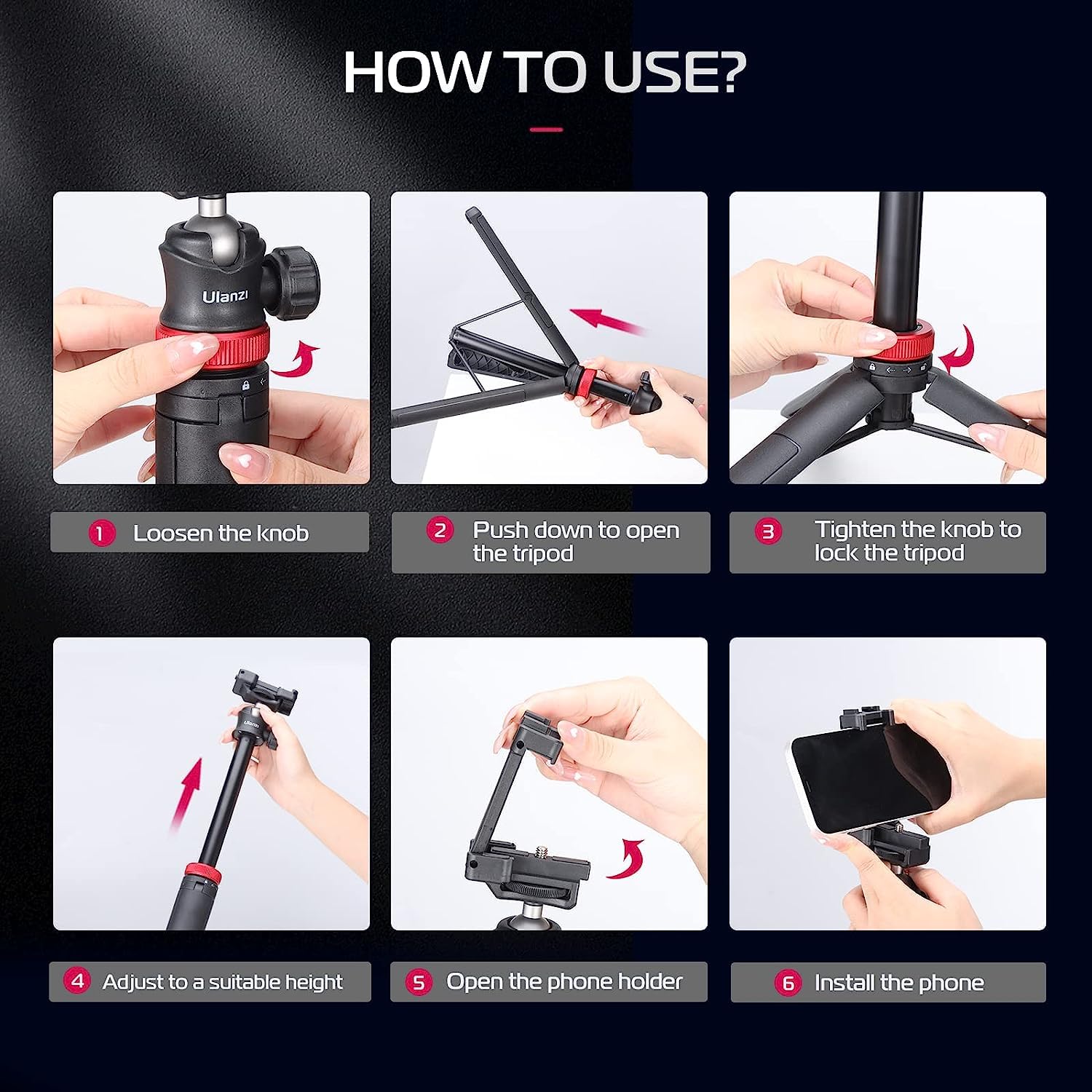 Ulanzi Mt-44 Extendable Phone Tripod, 59" Selfie Stick Vlog Stand With 2 In 1 Phone Clip, 360° Ball Head Camera-Tripod For Iphone Sony Canon Action Camera, Lightweight For Travel