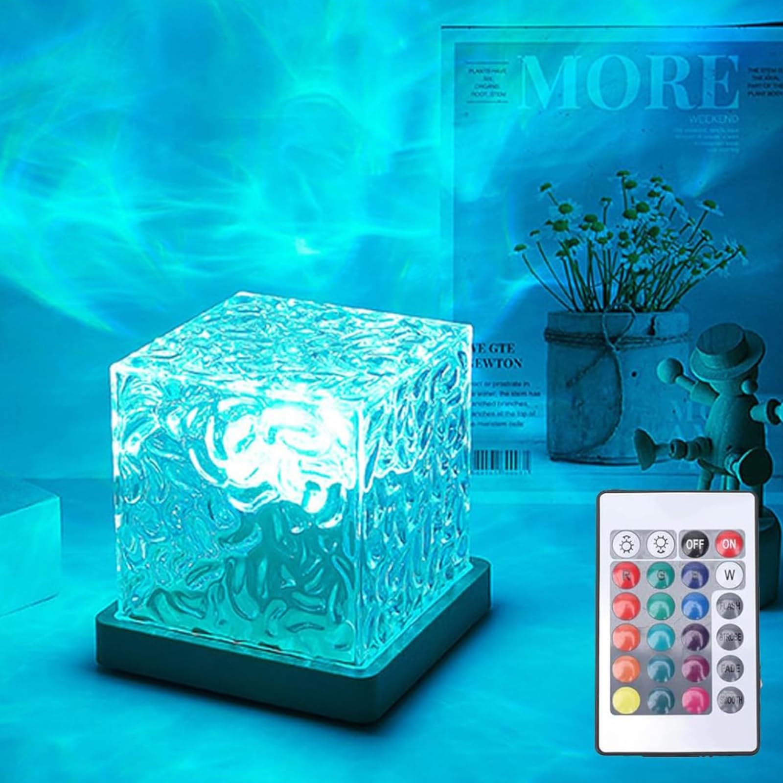 Growalleter Ocean Wave Projector Light, 16-Color Luminorthe Cube Lamp & App Remote, 3D Holographic Water Ripple Romantic Ambient Lighting For Child'S Room, Meditation Relaxation, Night Light