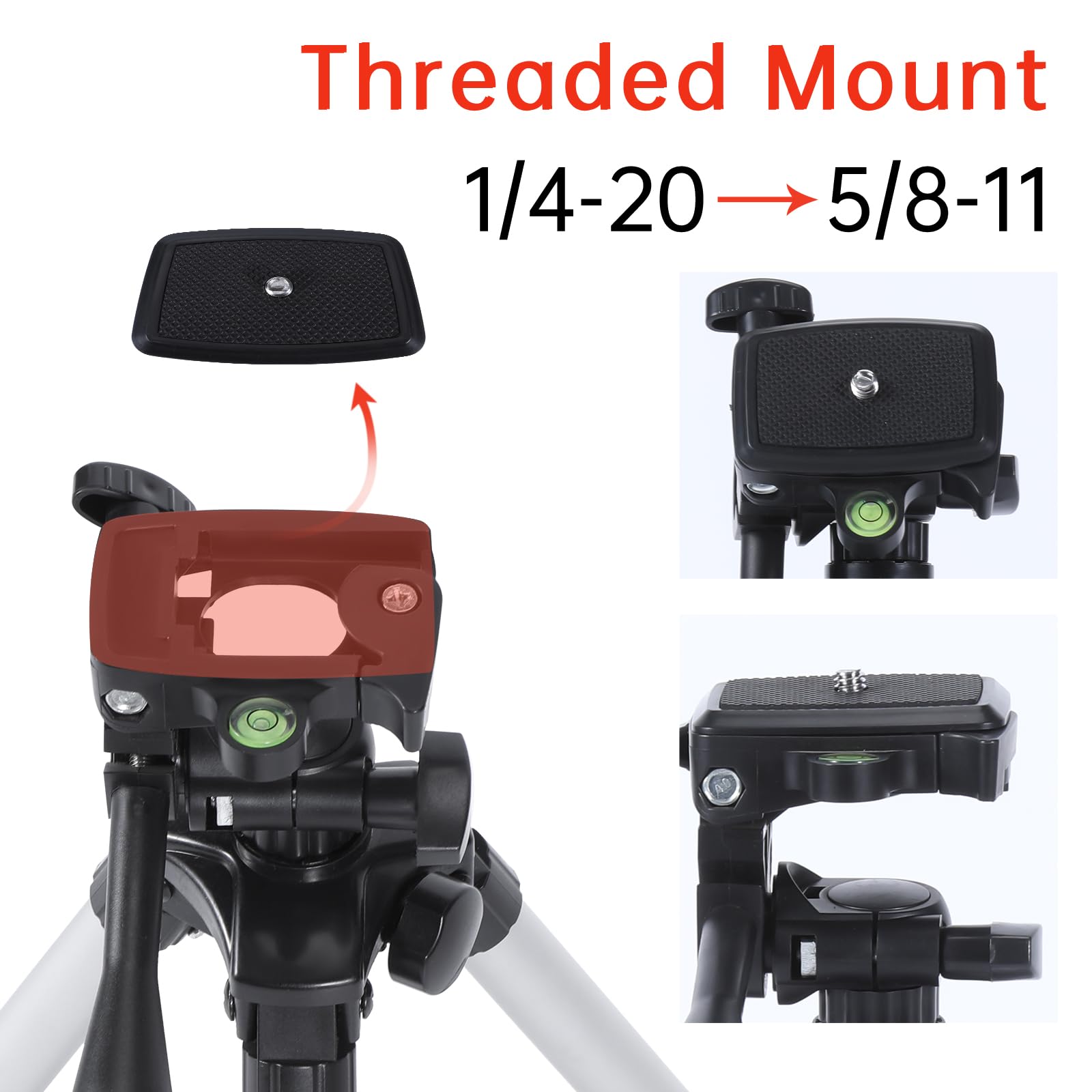 Dmiter 19.7" Mini Portable Adjustable Tripod, Lightweight Aluminum Tripod For Laser Level And Camera With 3-Way Flexible Pan Head, Bubble Level, Quick Release Plate With 1/4"-20 Screw Mount