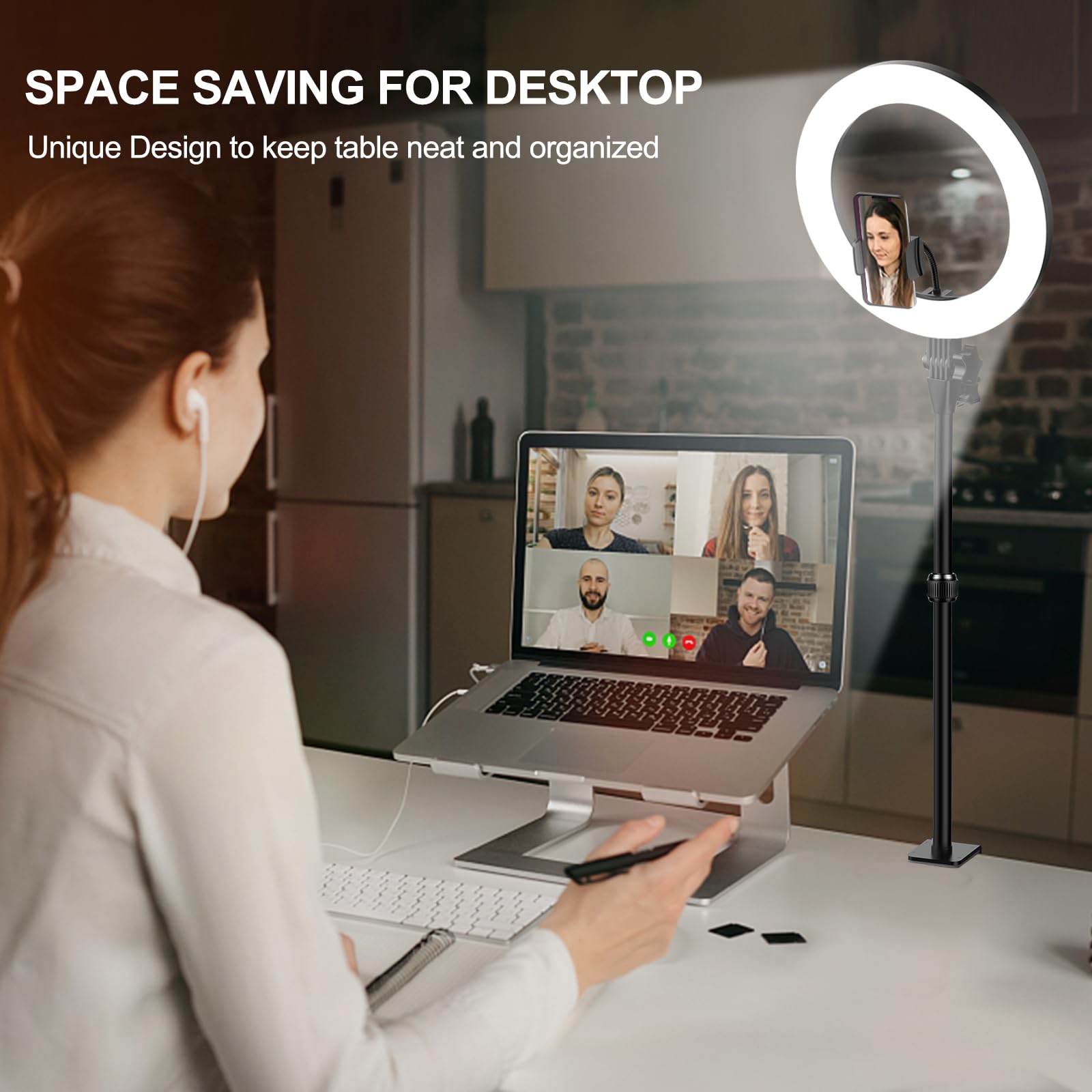 Evershop Ring Light For Computer Video Conferencing/Zoom Meeting/Studio-12 '' Desk Ring Light With Mount Stand,Stream Light With 13.5-22.7 In Adjustable Clamp Stand & Phone Holder For Webcam/Camera