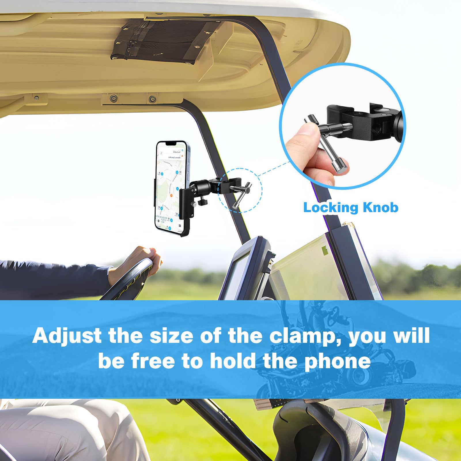 Codyofwatar Phone Holder With Clamp For Golf Cart, All Metal Universal Phone Holder Handlebar Mount Clamp For Golf, Stroller, Bicycle, Bike, Wheelchair
