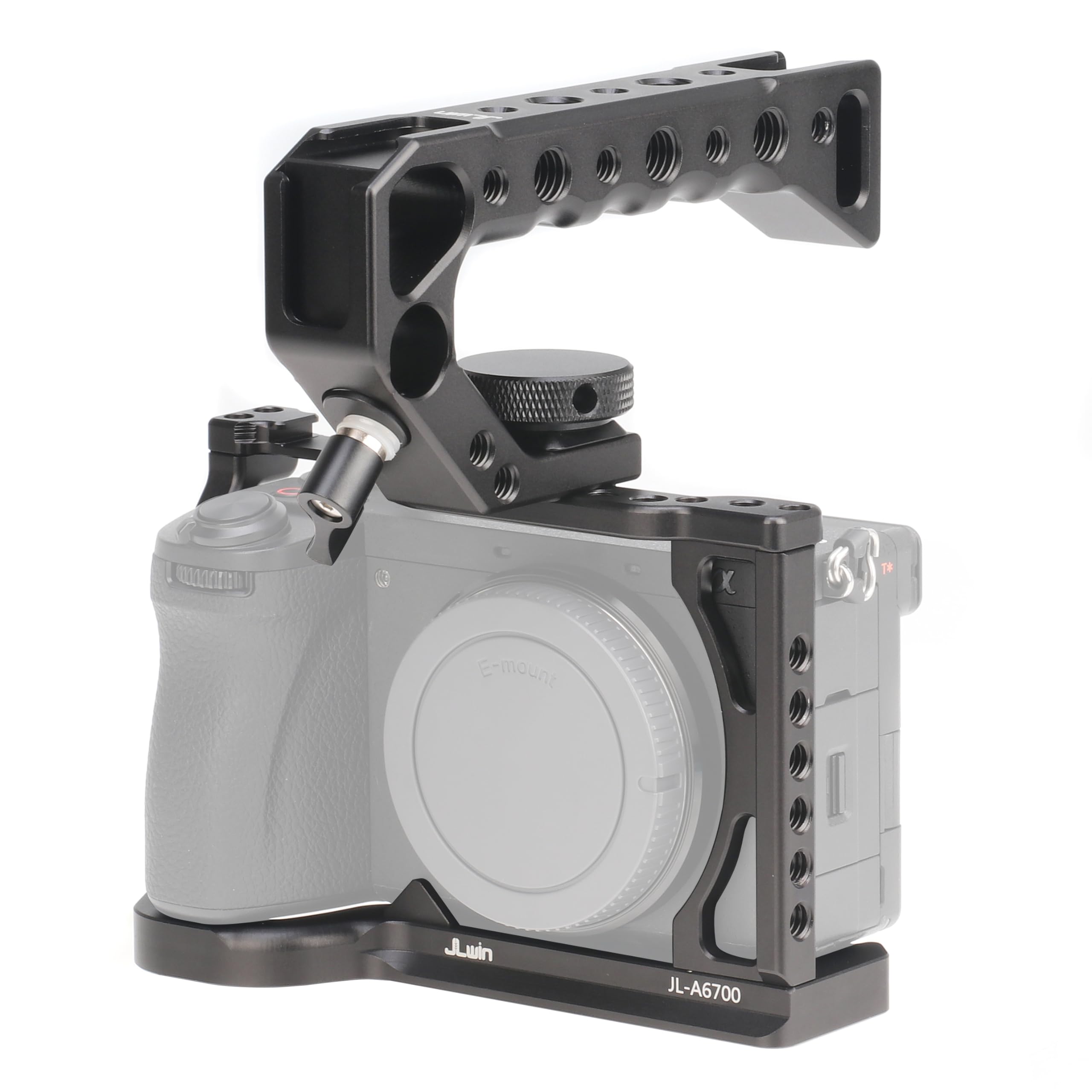 Hersmay A6700 Camera Cage Video Stabilizer With Top Handle For Sony A6700 Camera Cage Accessories Dslr Rig With Cold Shoe,Handle Locating Holes,Multiple 1/4" 3/8" Screw Holes