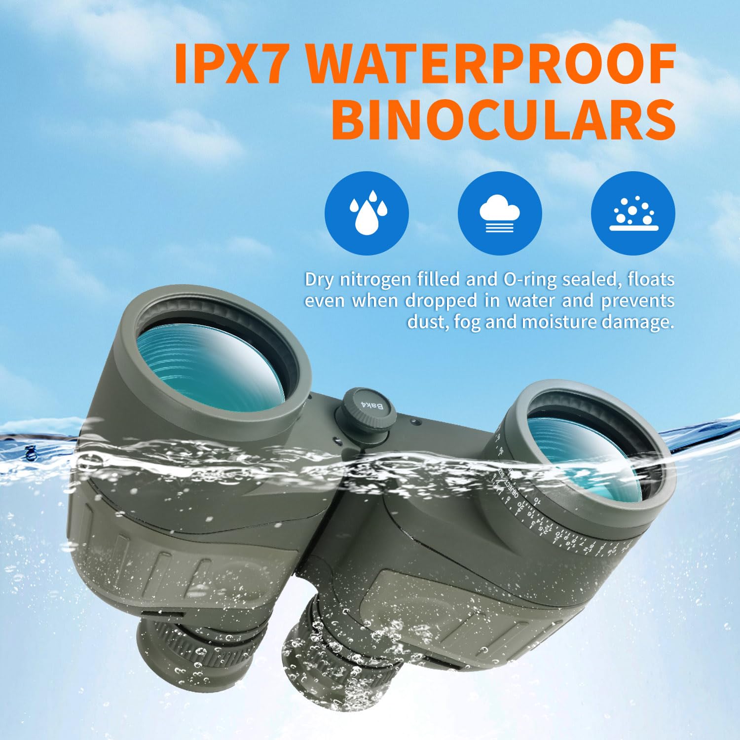 Bostron 10X50 Marine Binoculars With Compass Rangefinder,Phone Adapter,Strap,Bak4 Lens,Shockproof Military Ipx7 Floating Waterproof Binoculars For Adults Sailing Boating Hunting Birdwatching