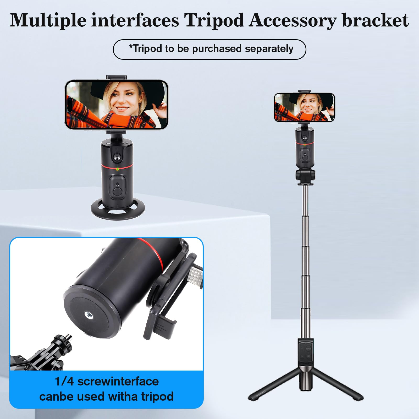 Obscurusly Auto Face Tracking Tripod,360°Rotation Phone Camera Mount Smart Shooting Holder With Remote Selfie Stick,No App,Gesture Control,With 2Pcs Led Light
