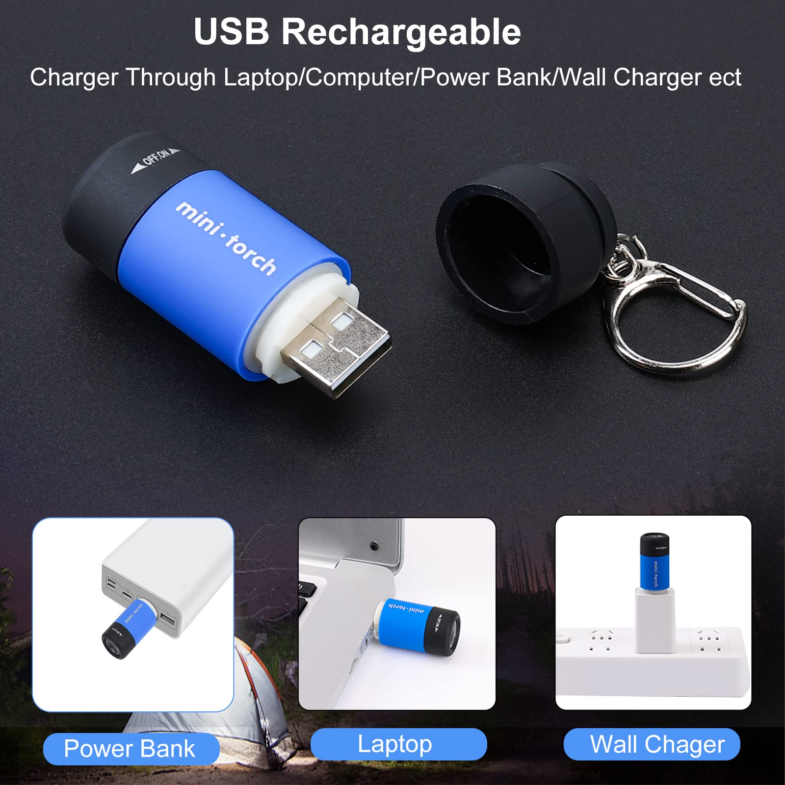 Cussity Mini Keychain Flashlights Usb Rechargeable, Colorful Small Led Flashlight Torches For Kids/Adult Hiking Camping, Waterproof Pocket Flashlights For Backpack/Belt, (3Packs)