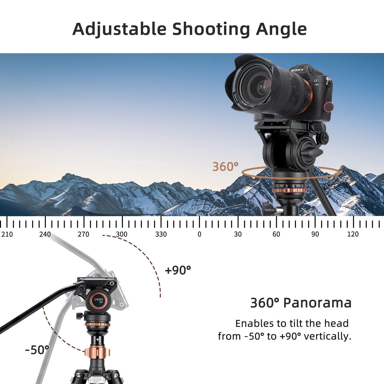 Cayer Cf2451 67 Inch Carbon Fiber Video Tripod With Fluid Drag Head, Compact 4 Section Dslr Tripod Converts To Monopod For Canon Nikon Sony Dslr Camera