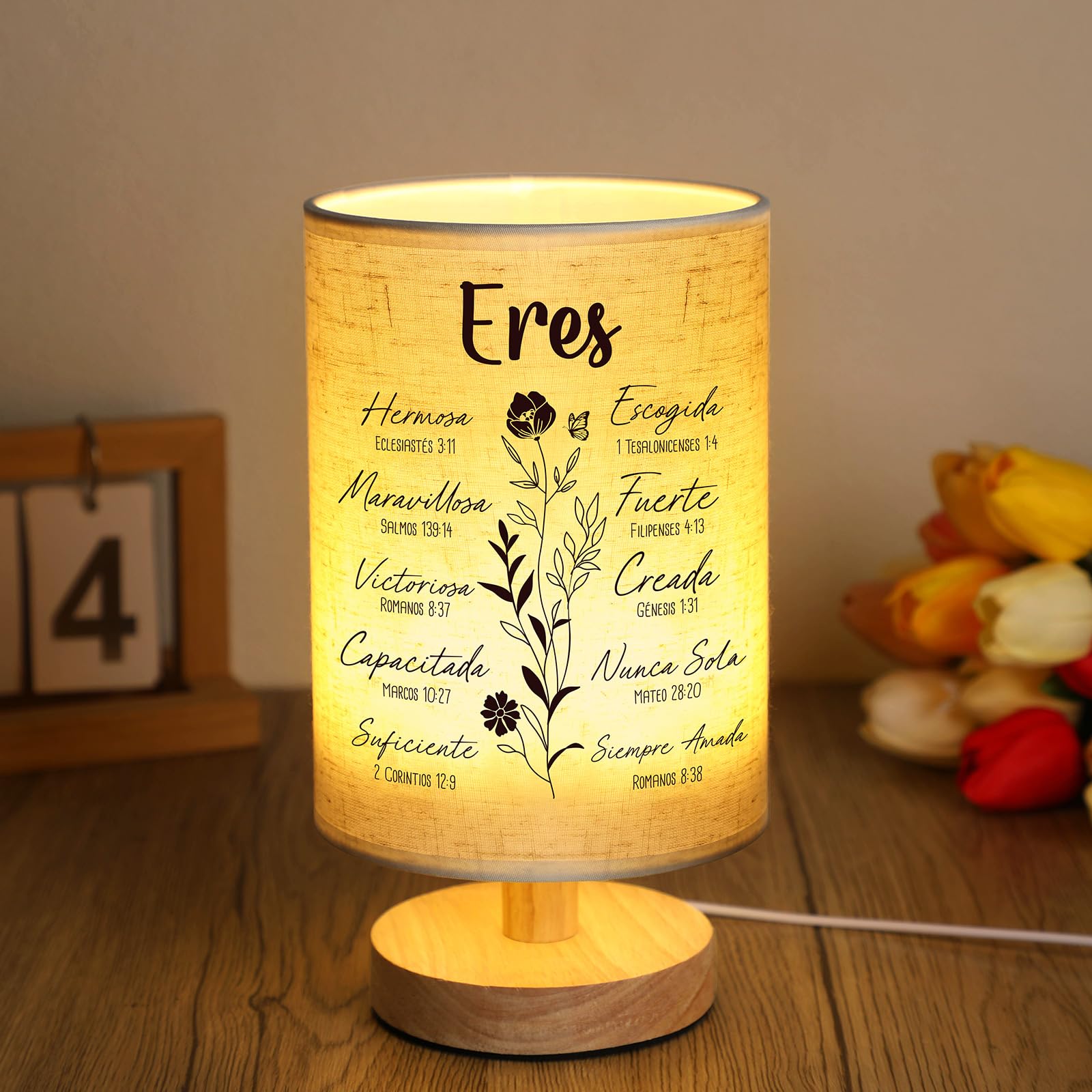 Kittmip Regalos Religiosos Table Lamp,Spanish Christian Night Light Fabric Religious Bedside Lamp With Bible Verse Inspirational Night Light Regalos Para Mujer For Friend Teacher Nurse Mother